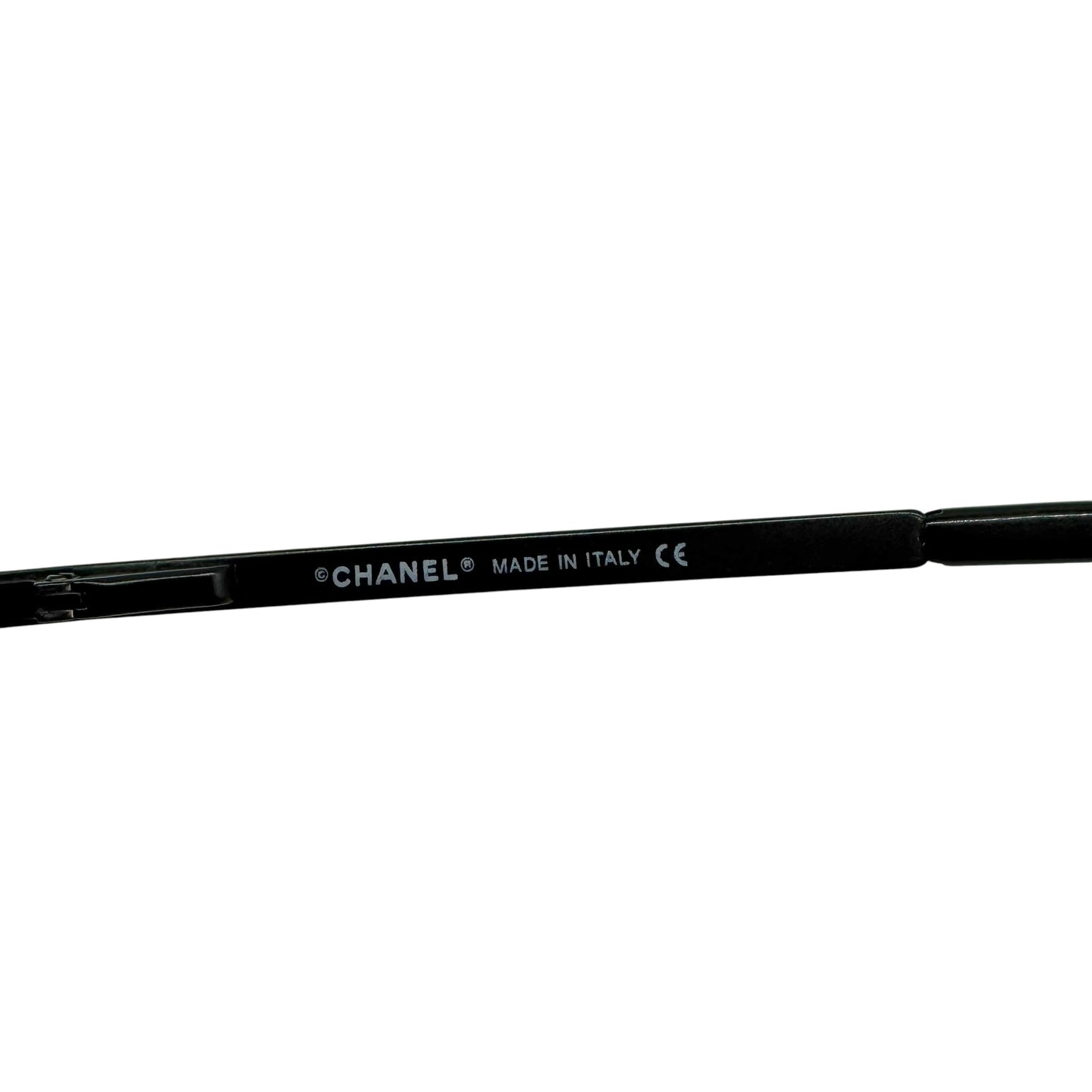 Chanel Rimless Rectangle Sunglasses Black Silver Crystal
