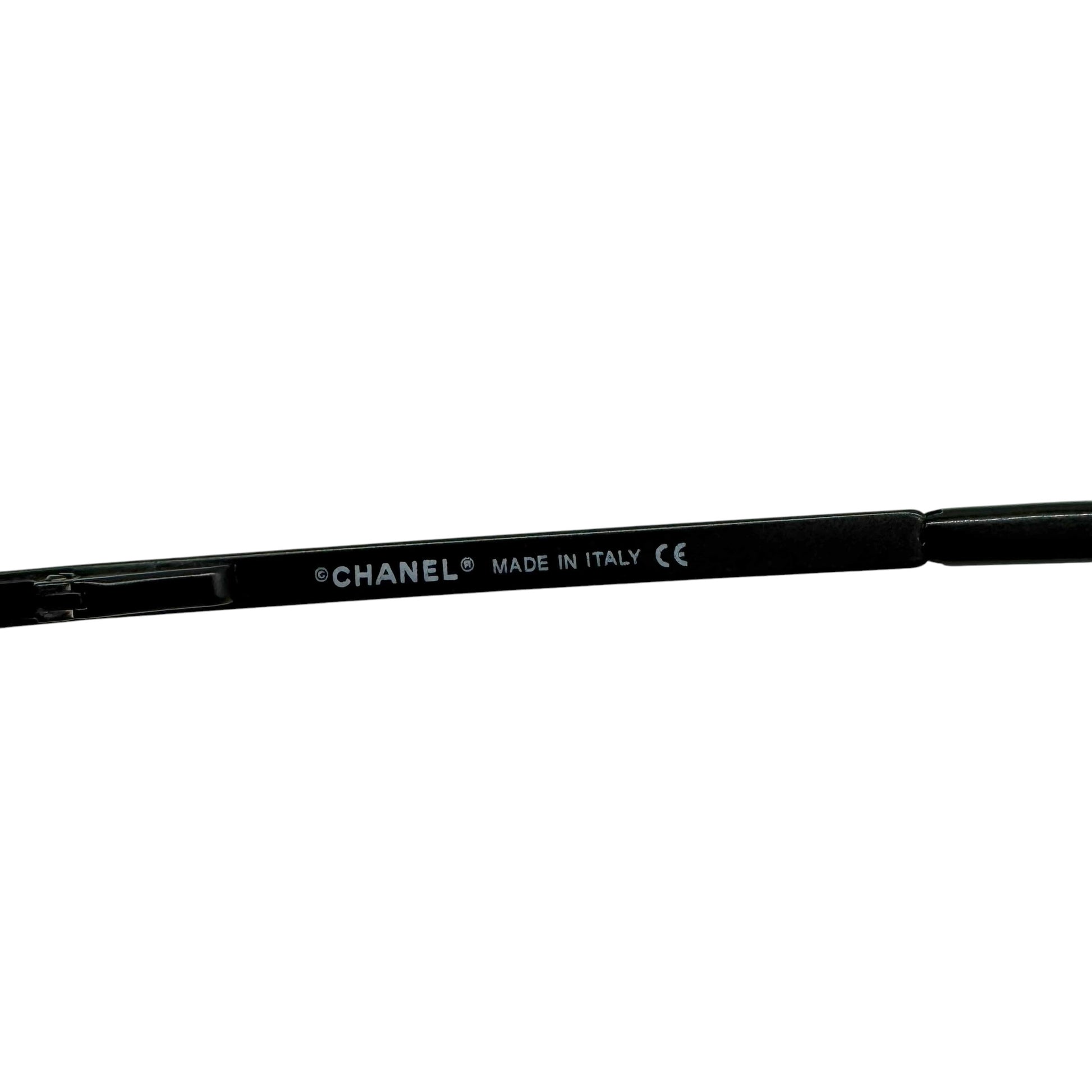 Chanel Rimless Rectangle Sunglasses Black Silver Crystal