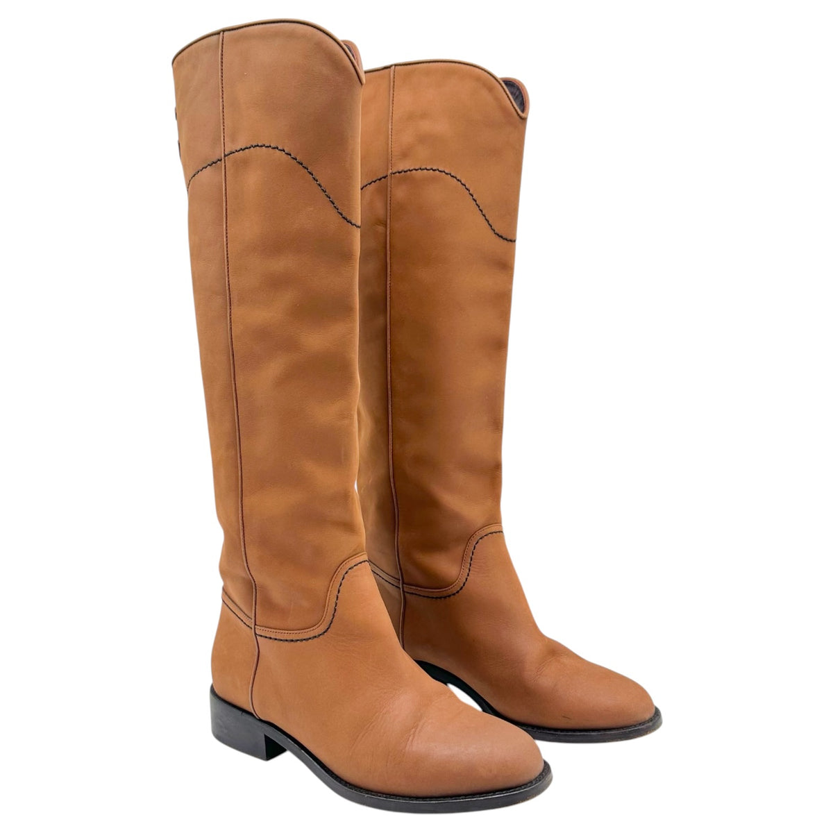 Chanel Brown Leather Western Boots with CC Logo