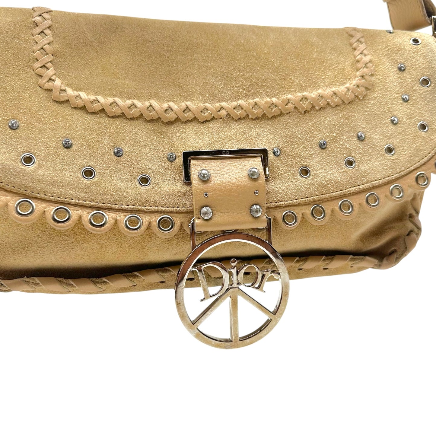 Christian Dior Tan Suede Rhinestone Shoulder Bag