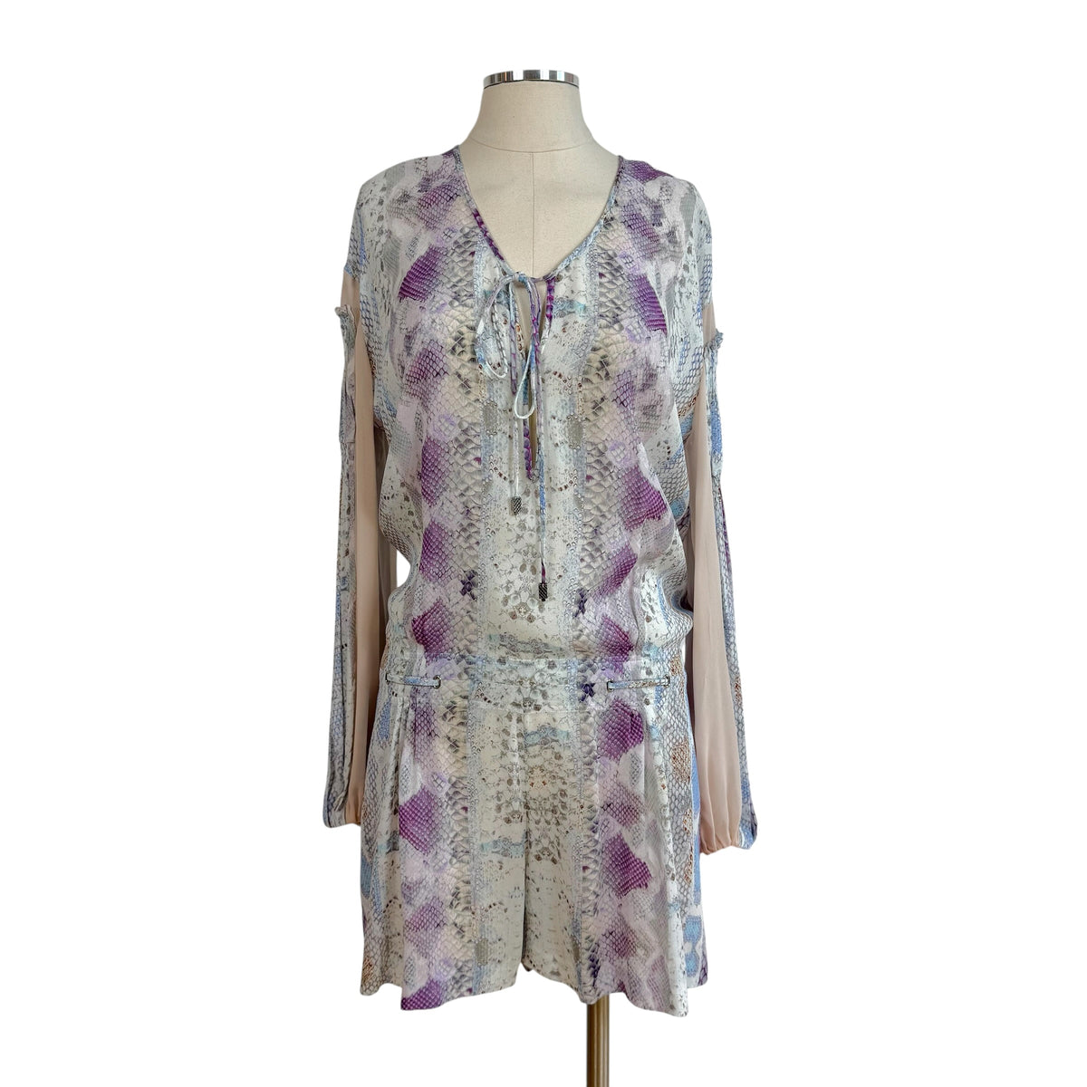Roberto Cavalli Python Print Longsleeve Romper Blue Purple