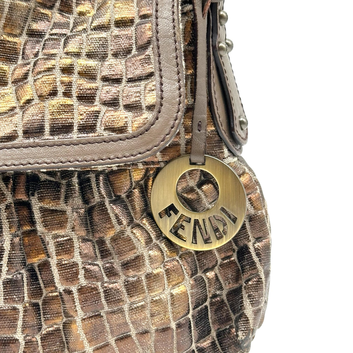 Fendi Small Chef Bag Bronze Metallic Croc Printed Canvas