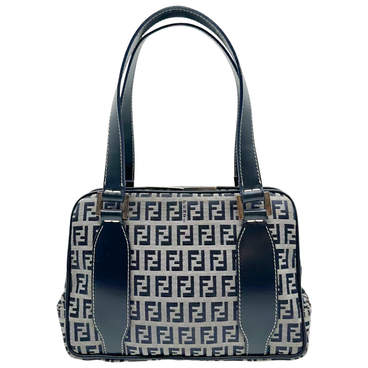 Fendi Navy Zucchino Monogram Kisslock Handbag