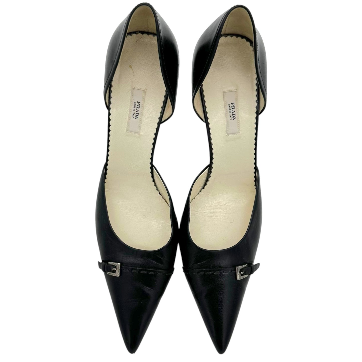 Prada Black Leather Buckle Kitten Heels