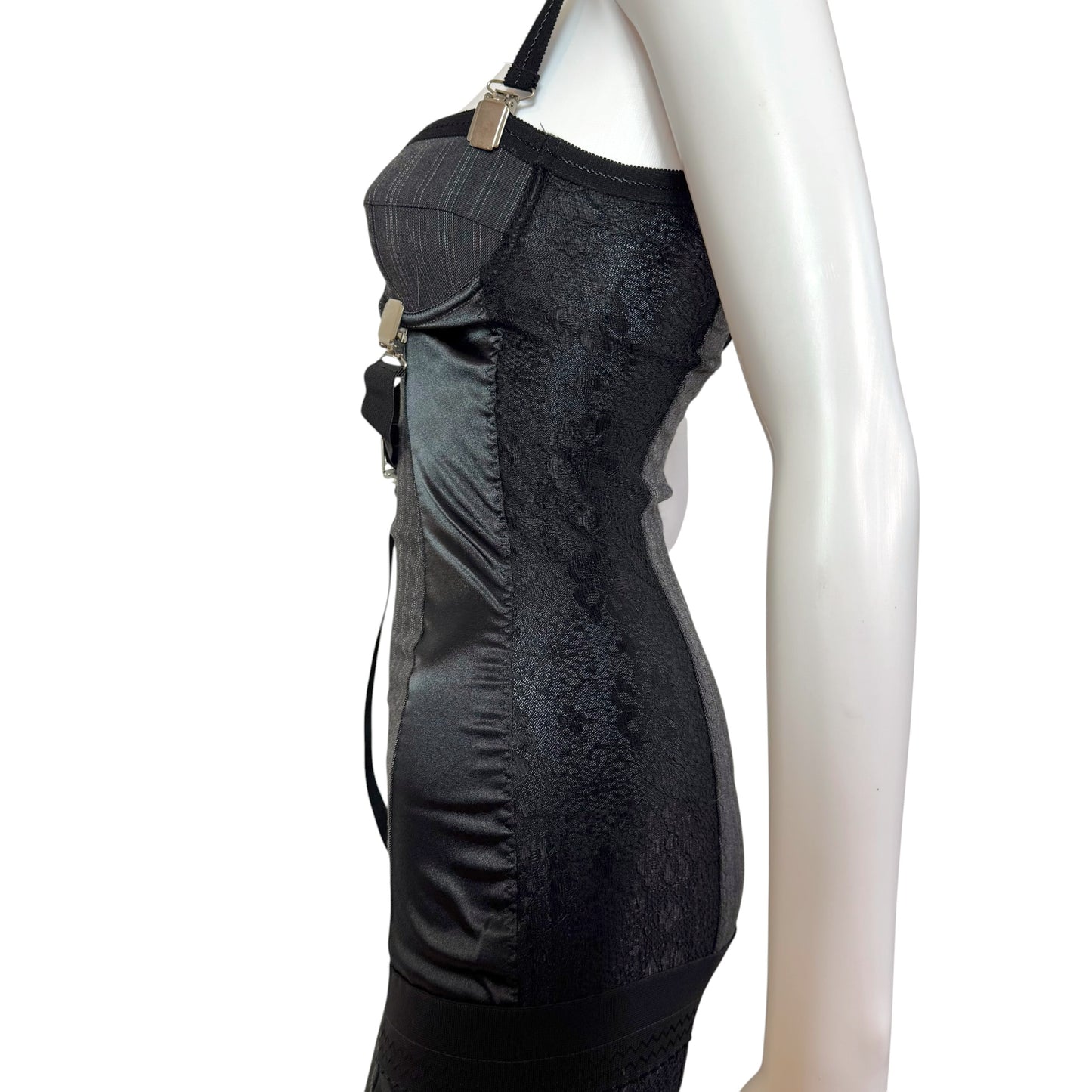 Dolce & Gabbana Pinstripe Suspender Mini Dress Black Gray