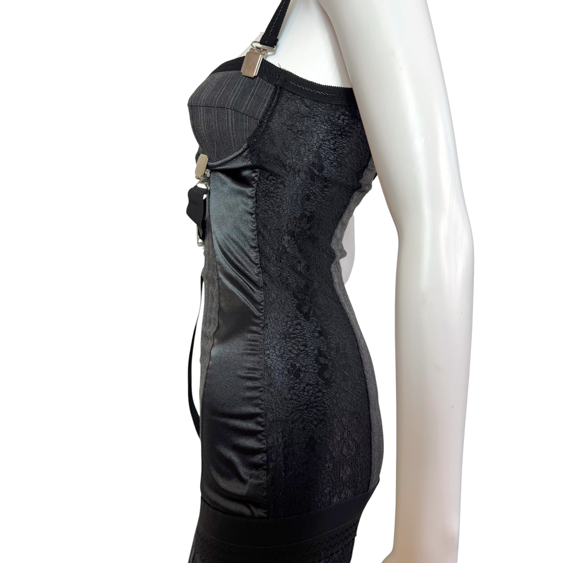 Dolce & Gabbana Pinstripe Suspender Mini Dress Black Gray