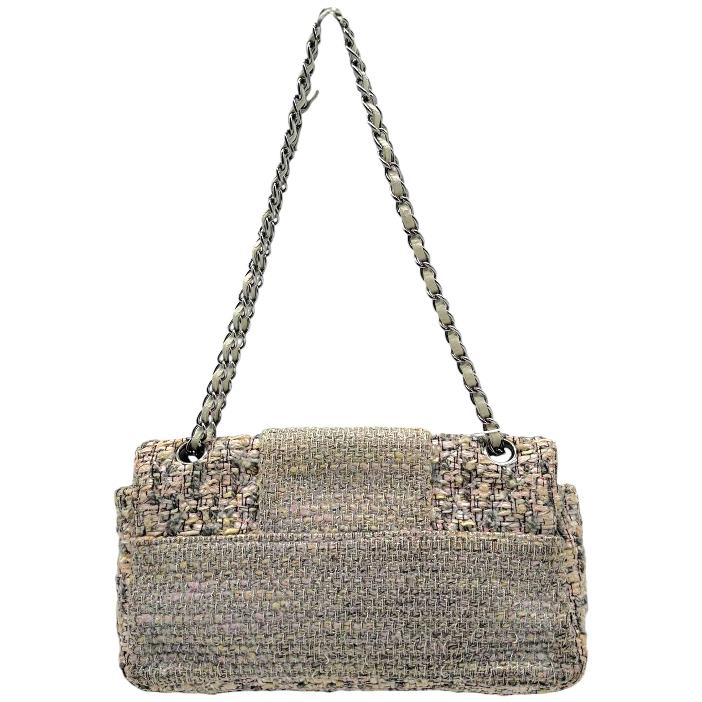 Chanel Medium Flap Shoulder Bag Silver Metallic Pastel Tweed