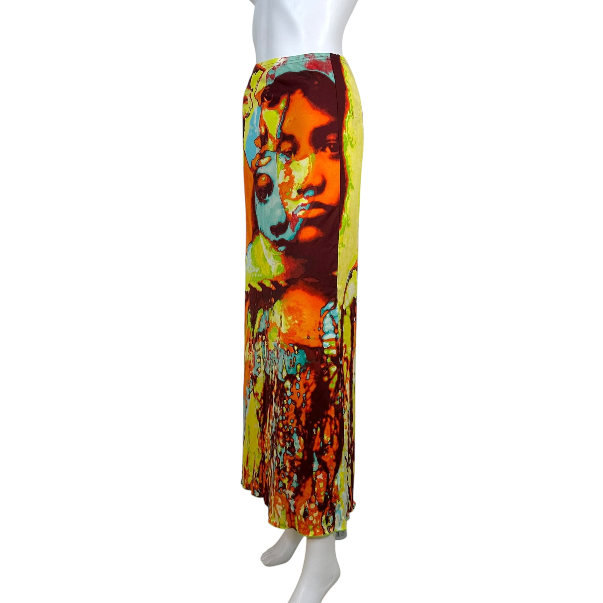 Jean Paul Gaultier Maxi Skirt Psychedelic Face Print Multicolor