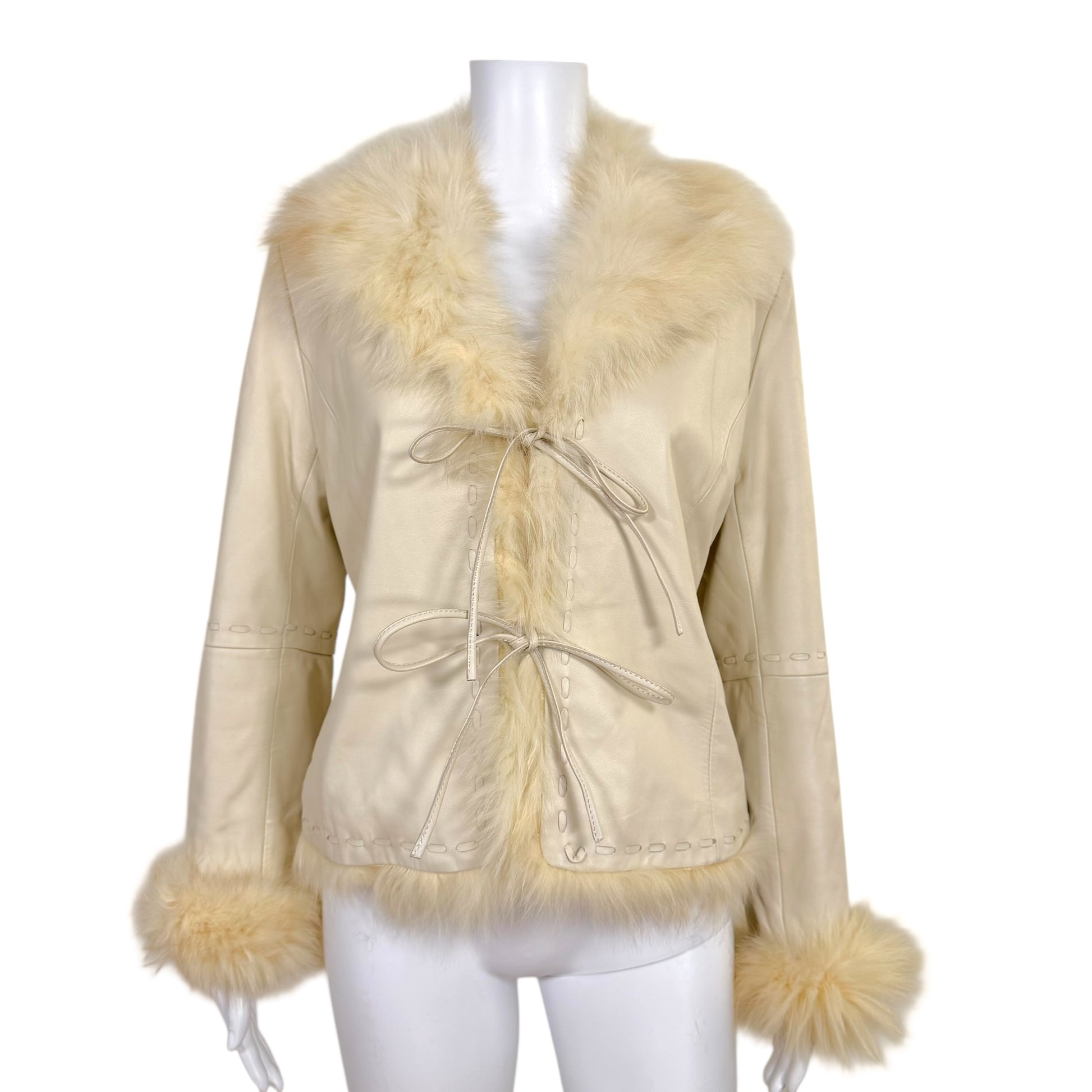 Balmain Ivory Leather & Fur Tie Front Jacket *AS IS* - Outfit Repeater