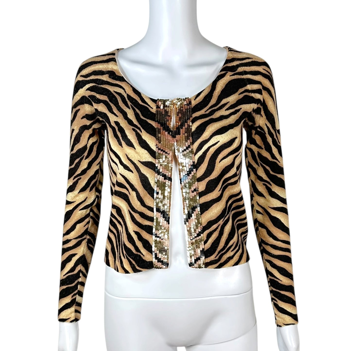 Anna Molinari Zebra Print Cardigan with Sequin Trim