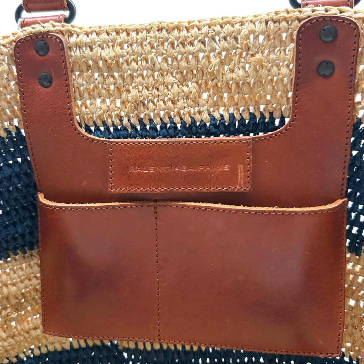Balenciaga Raffia Beach Tote Bag Navy Blue Beige Stripes