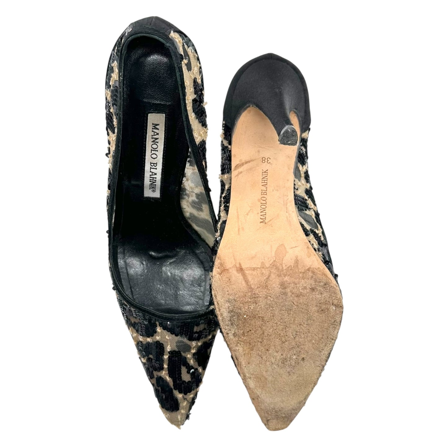 Manolo Blahnik Leopard Print Sequin Pointed Toe Heels