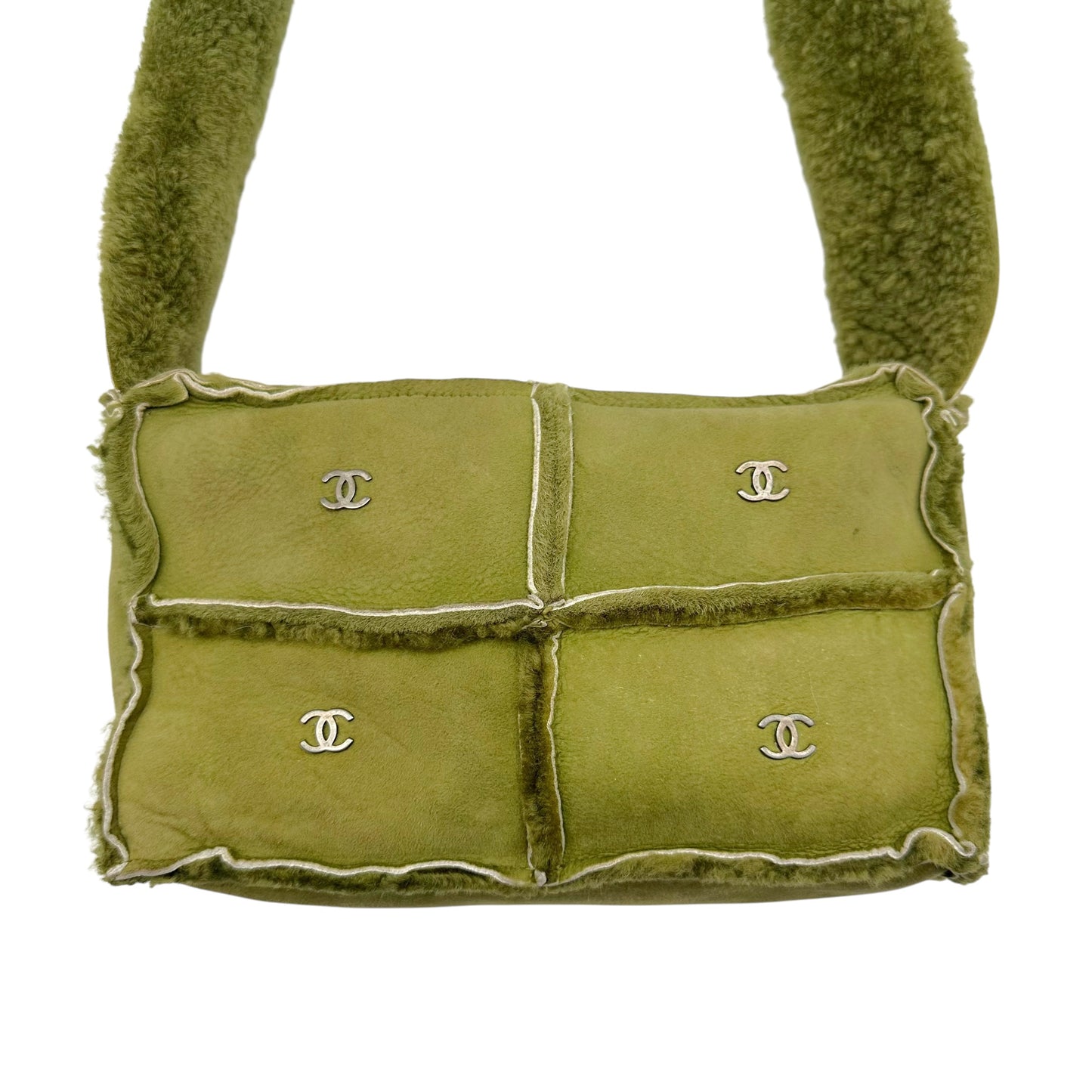Chanel Green Shearling Crossbody Bag 2000s Vintage