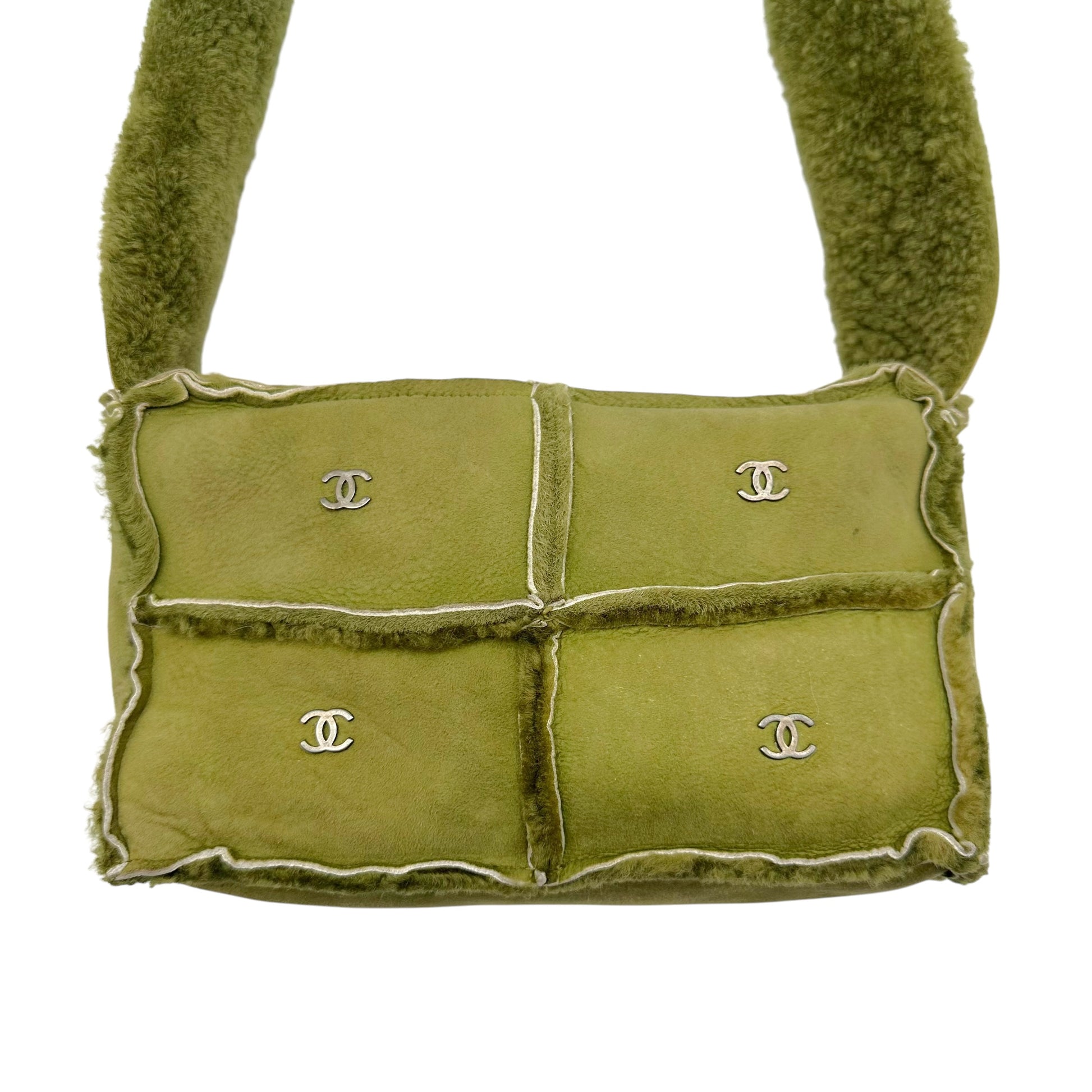 Chanel Green Shearling Crossbody Bag 2000s Vintage