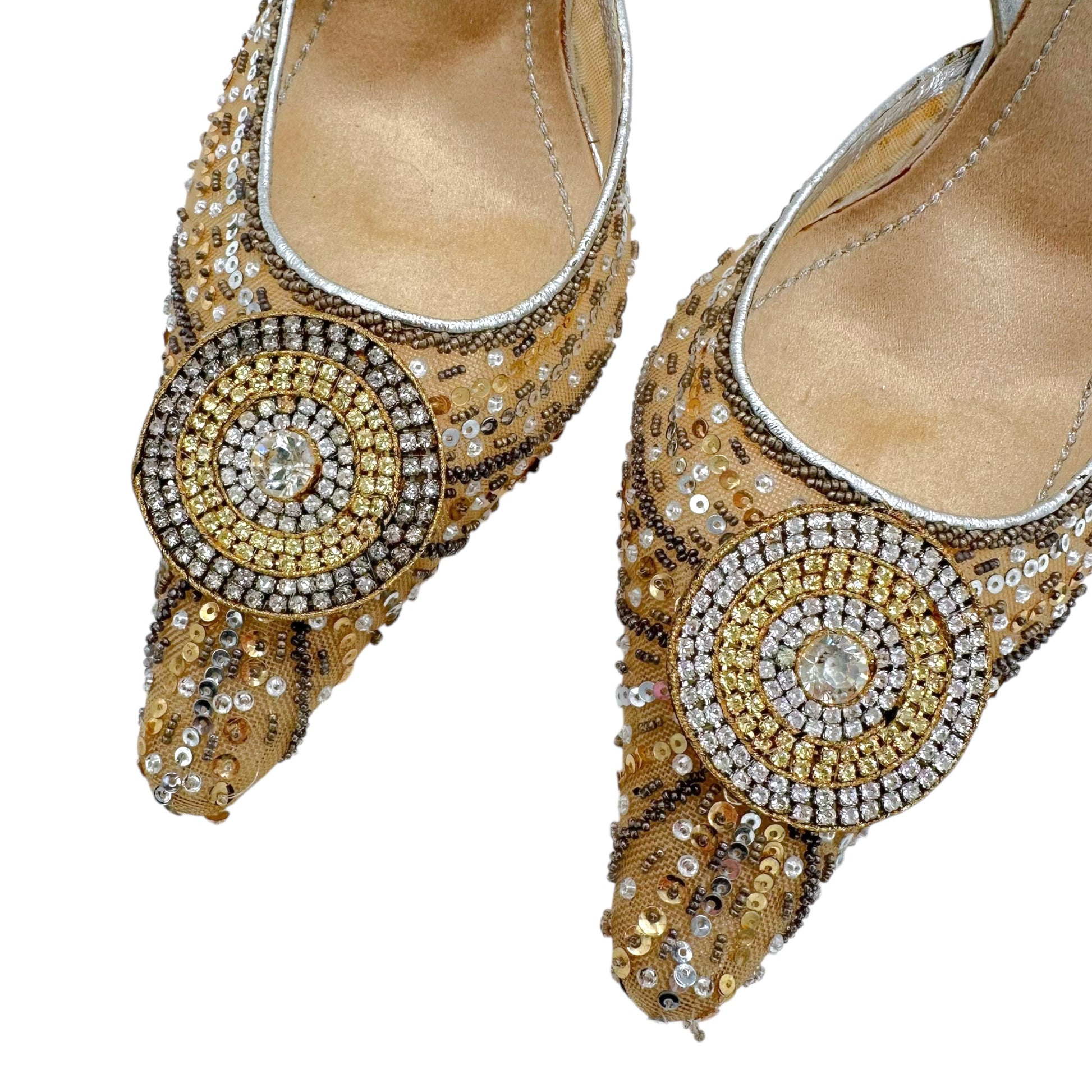 Rene Caovilla Pointed Toe Slingback Heels Gold Silver