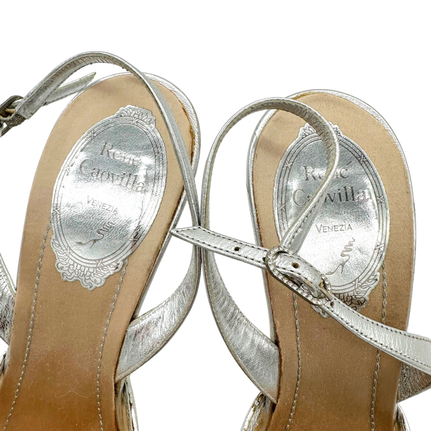 Rene Caovilla Pointed Toe Slingback Heels Gold Silver