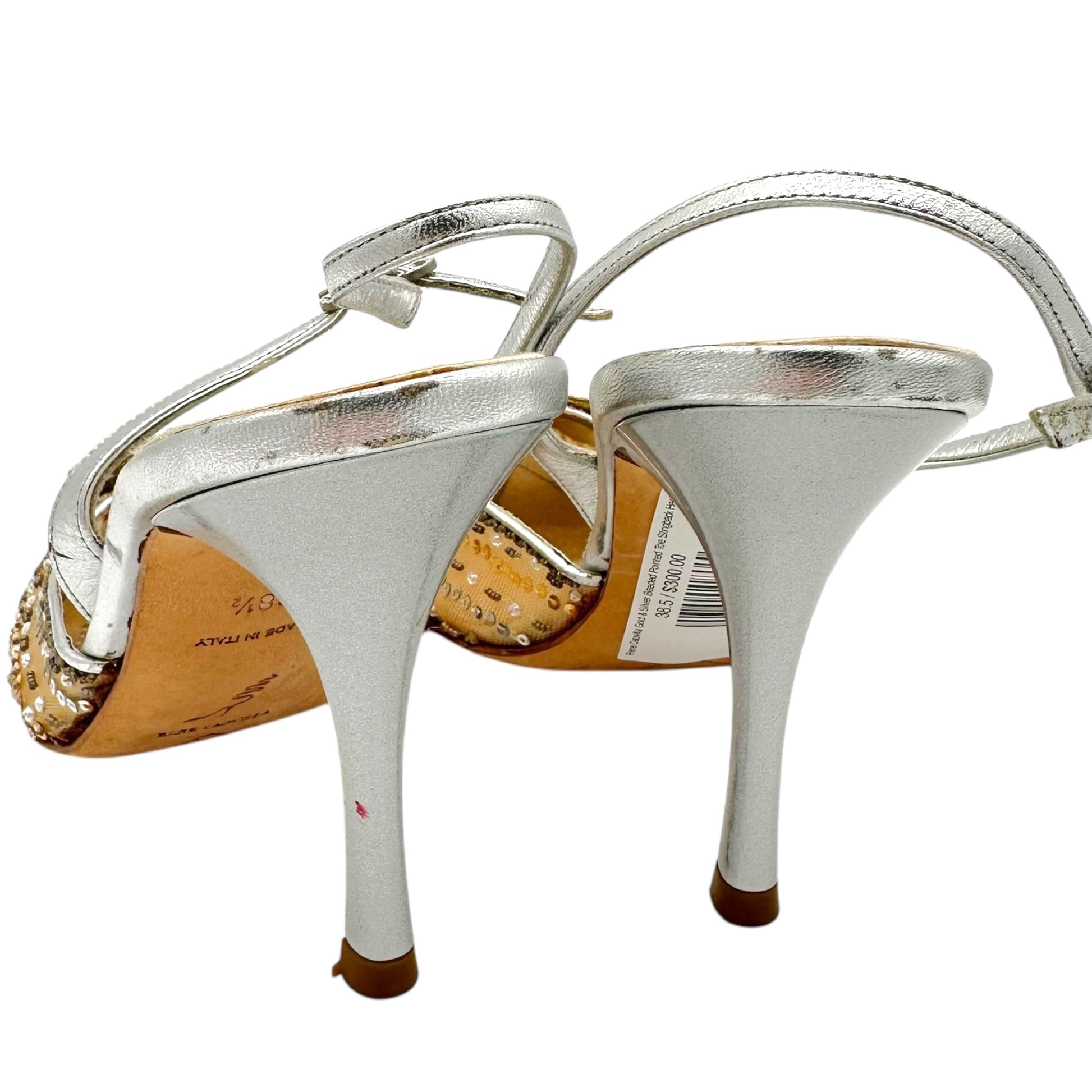 Rene Caovilla Pointed Toe Slingback Heels Gold Silver