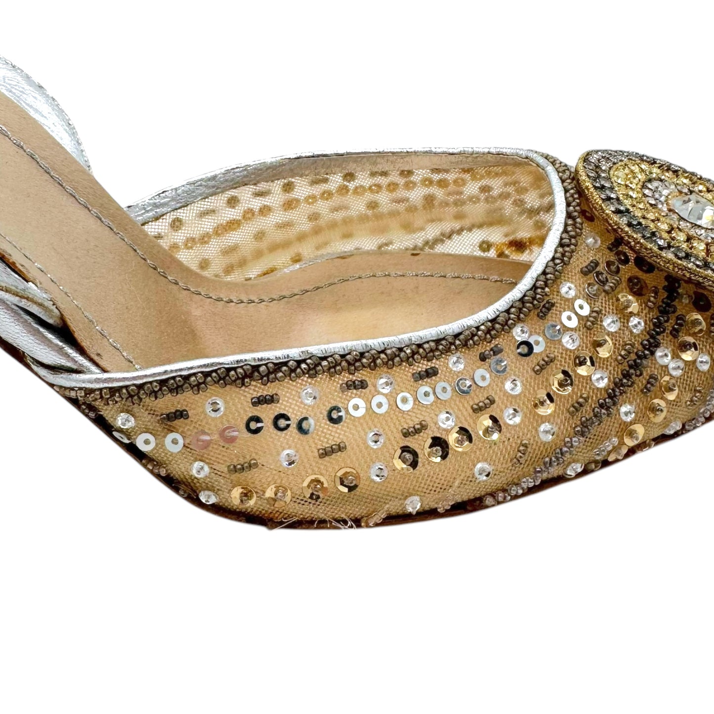 Rene Caovilla Pointed Toe Slingback Heels Gold Silver