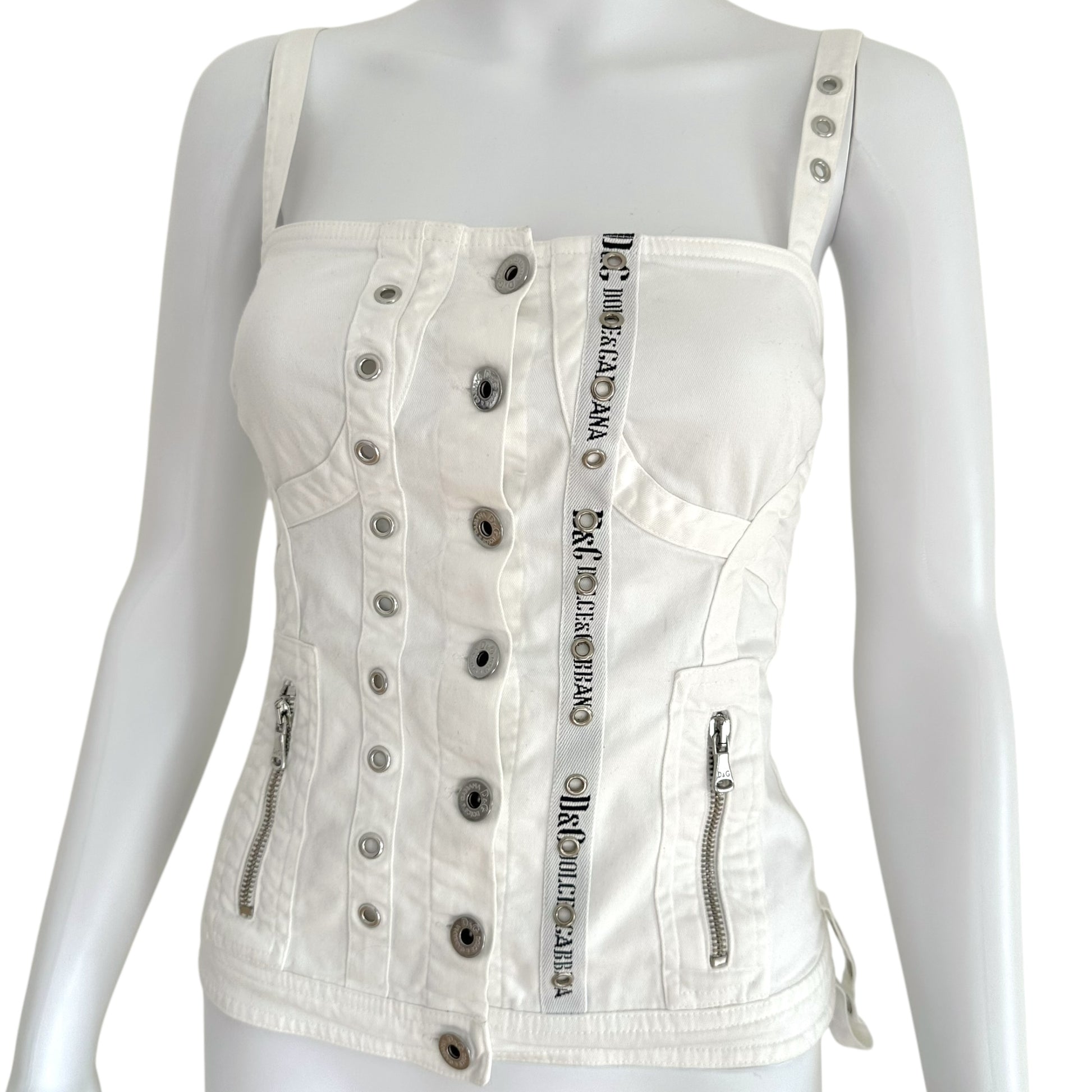 D&G Dolce & Gabbana White Rivet Embellished Butier Top - Outfit Repeater