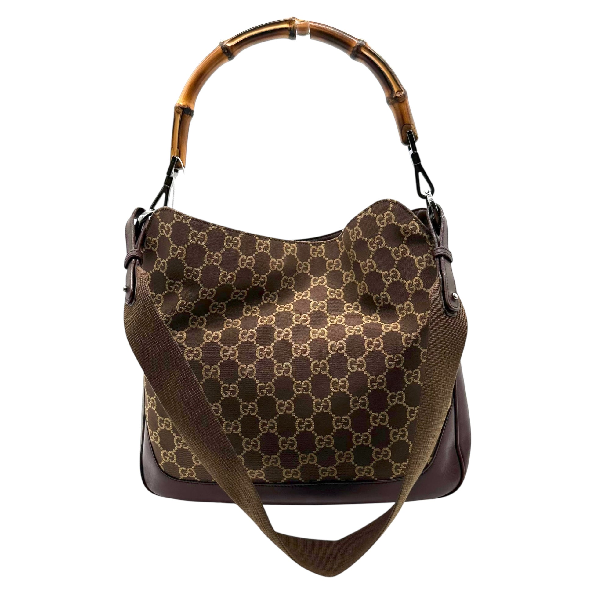 Gucci Brown Monogram Bamboo Strap 2-Way Hobo Bag - Outfit Repeater