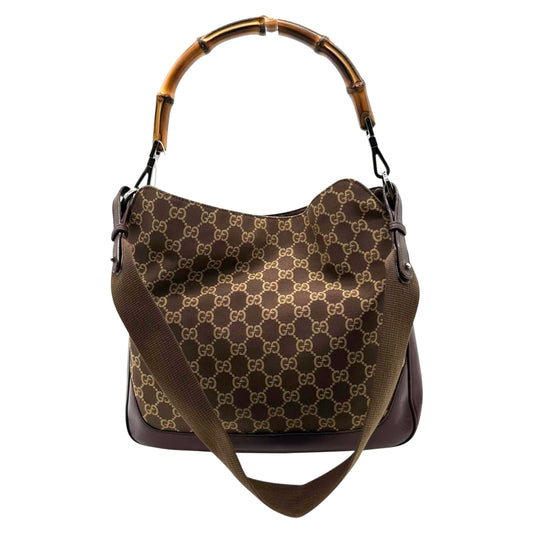 Gucci Brown Monogram Bamboo Strap 2-Way Hobo Bag - Outfit Repeater