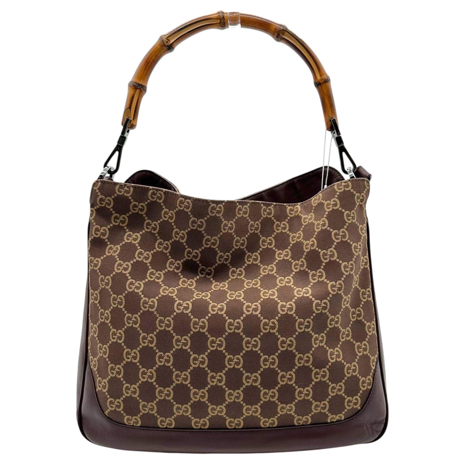 Gucci Brown Monogram Bamboo Strap 2-Way Hobo Bag - Outfit Repeater