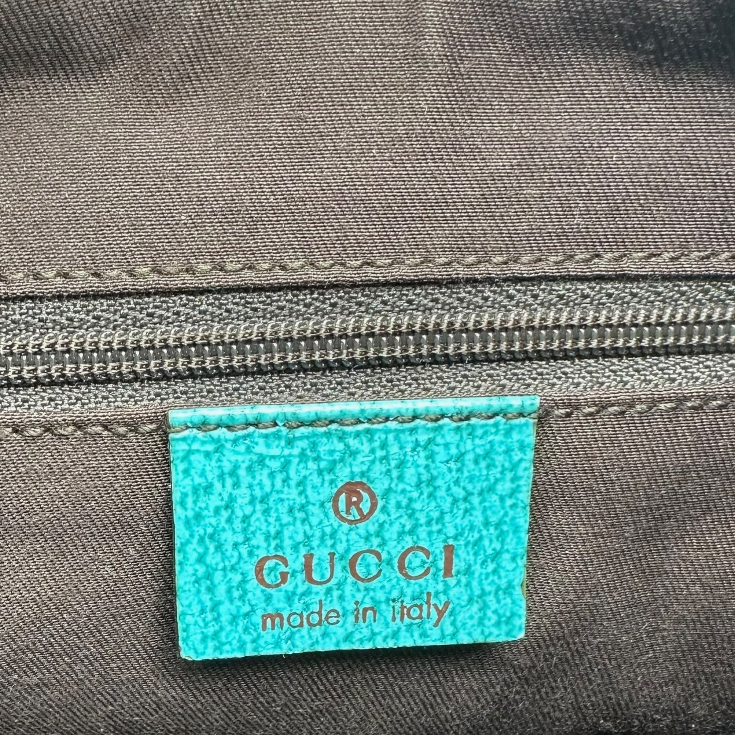 Gucci Tan Monogram & Teal Blue Leather Trim Shoulder Bag - Outfit Repeater