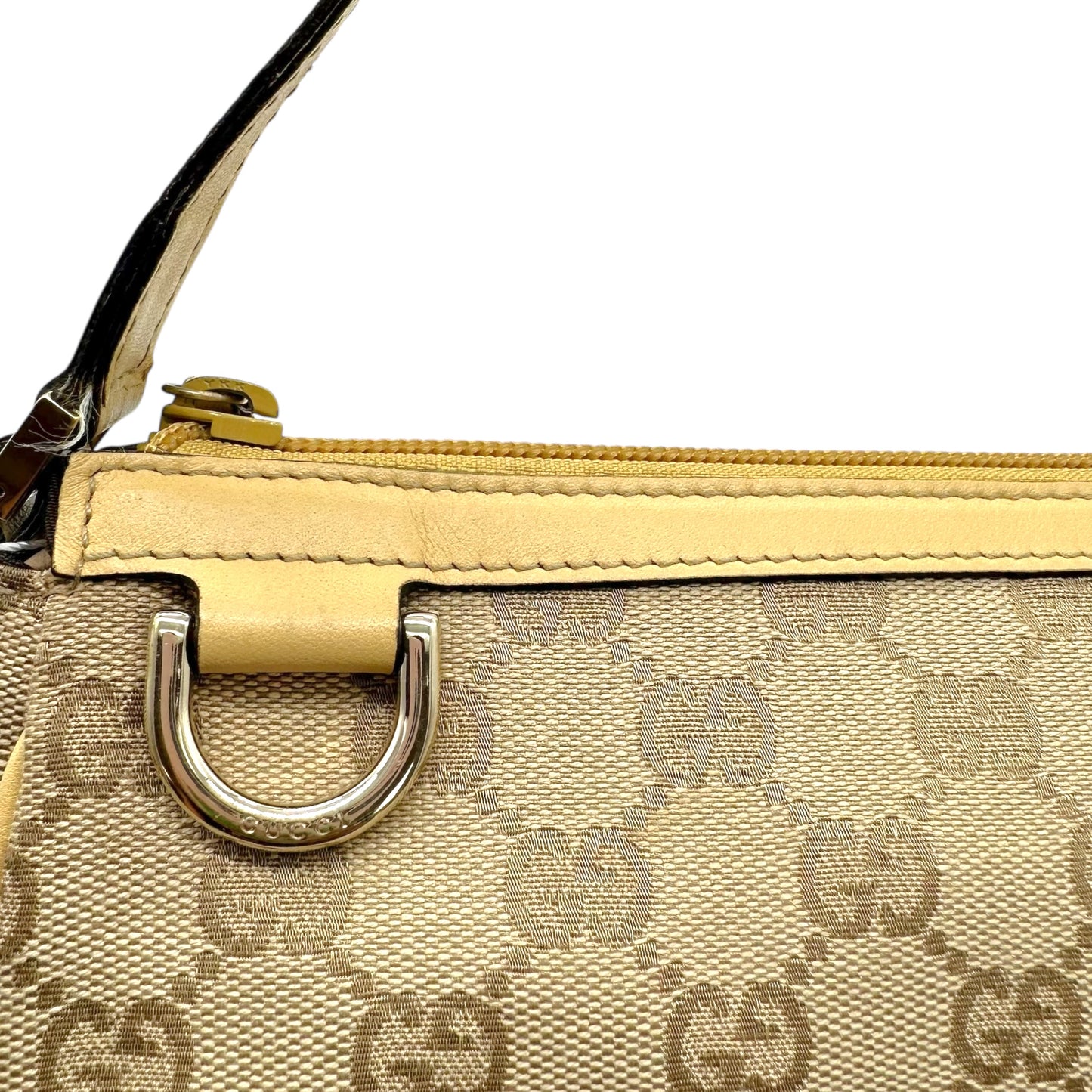 Gucci Tan Monogram Leather Trim Abby Shoulder Pochette - Outfit Repeater