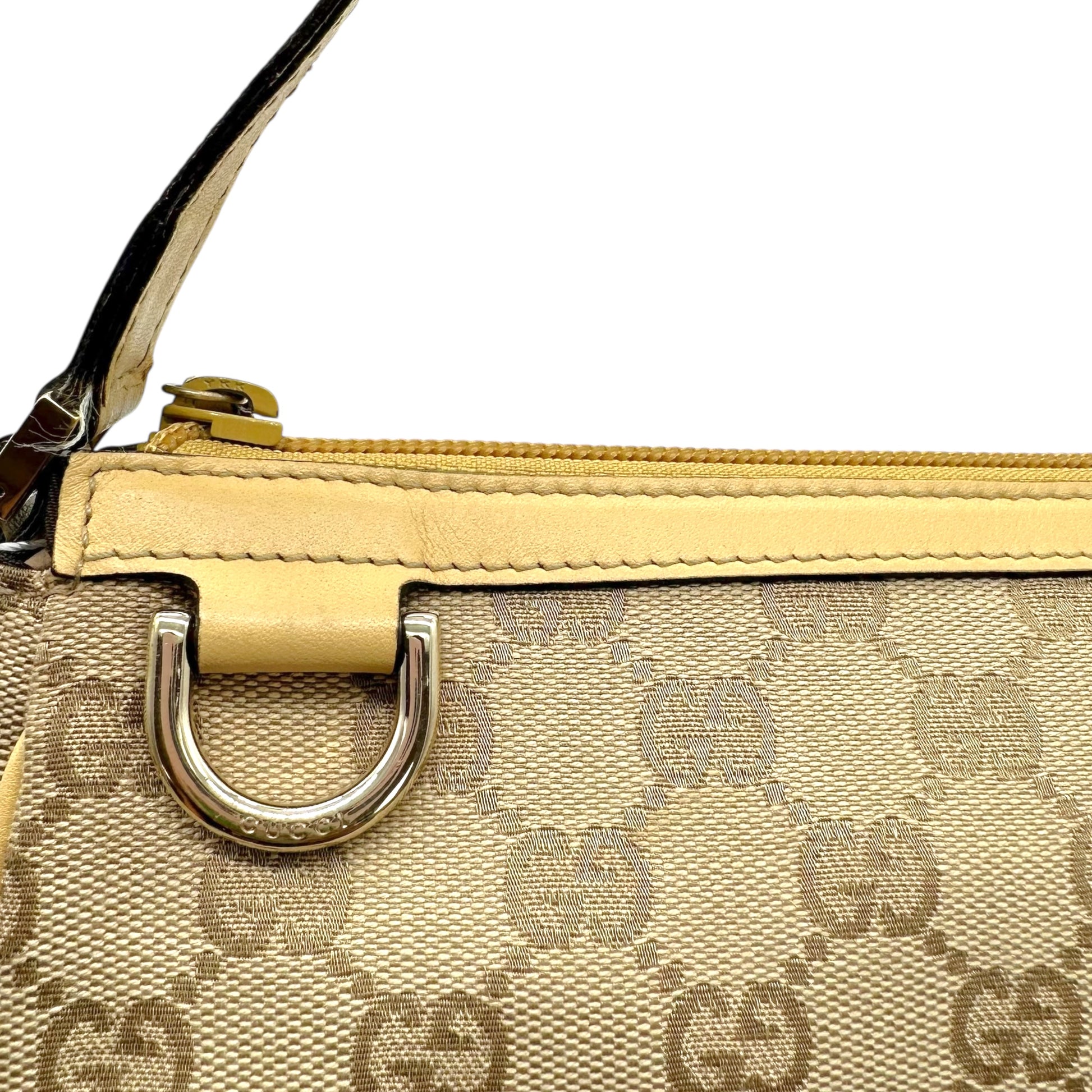 Gucci Tan Monogram Leather Trim Abby Shoulder Pochette - Outfit Repeater