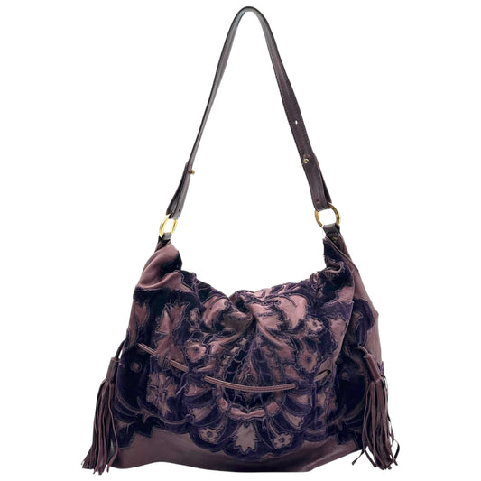 Just Cavalli Roberto Cavalli Burgundy Leather & Velvet Slouchy Shoulder Bag