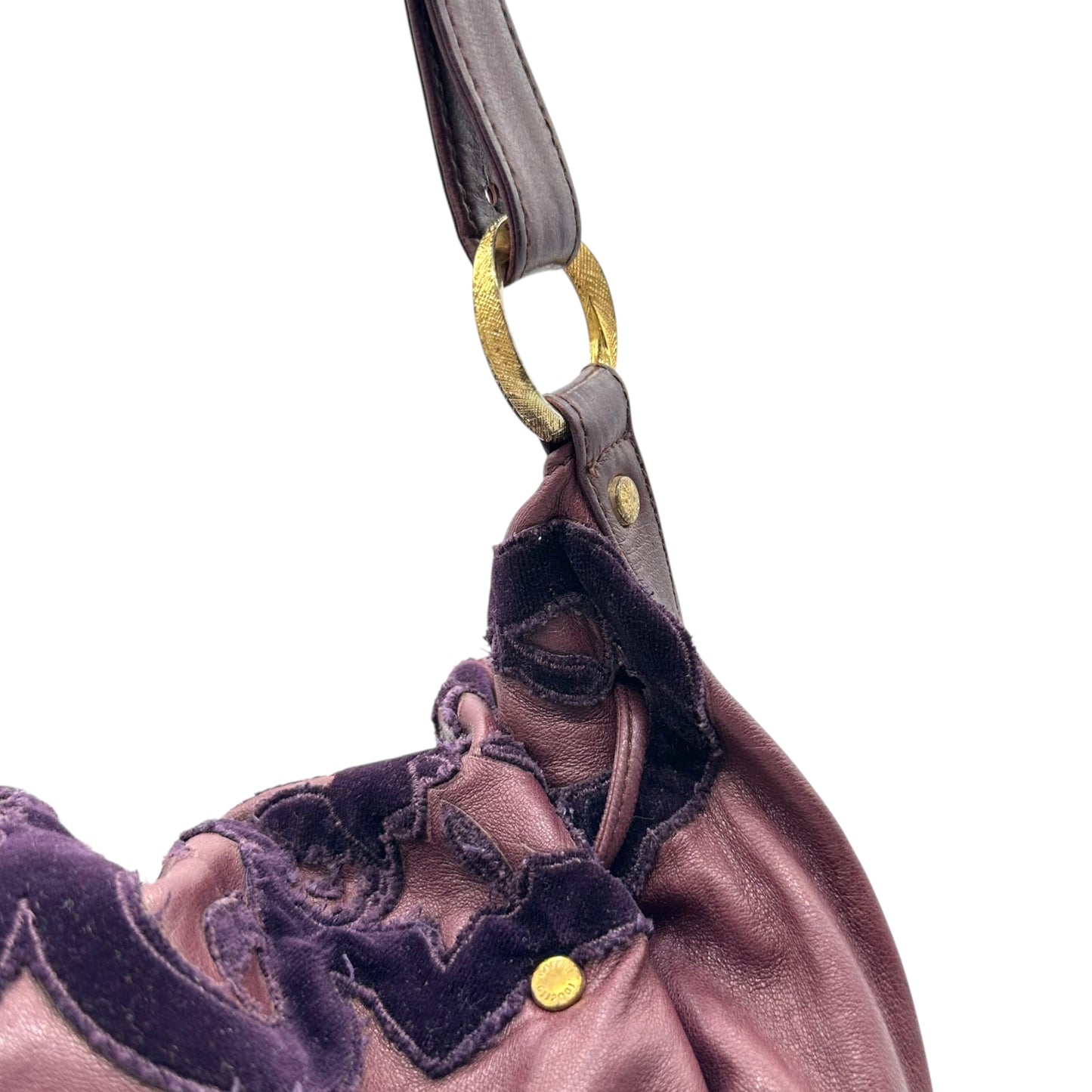 Just Cavalli Roberto Cavalli Burgundy Leather & Velvet Slouchy Shoulder Bag