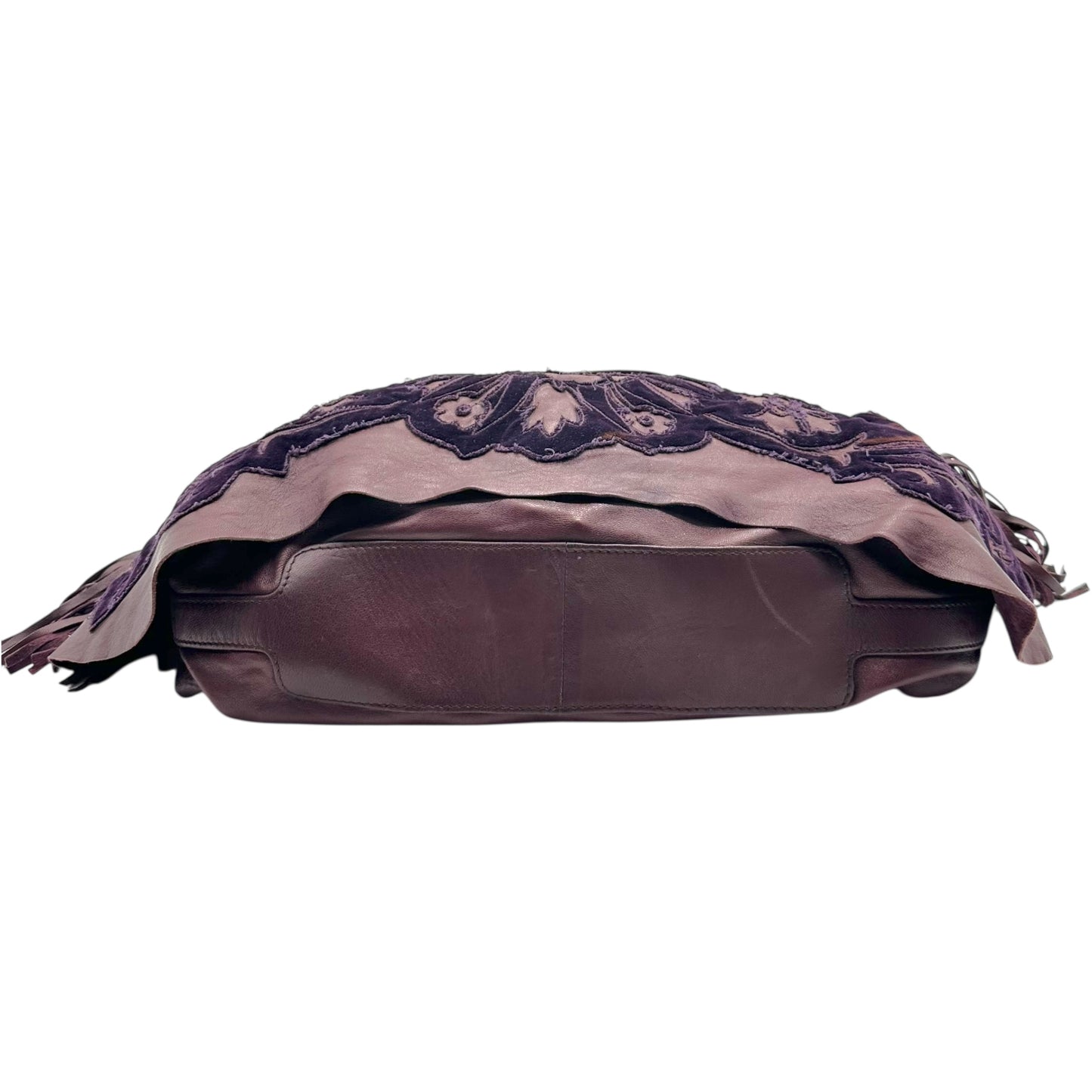 Just Cavalli Roberto Cavalli Burgundy Leather & Velvet Slouchy Shoulder Bag