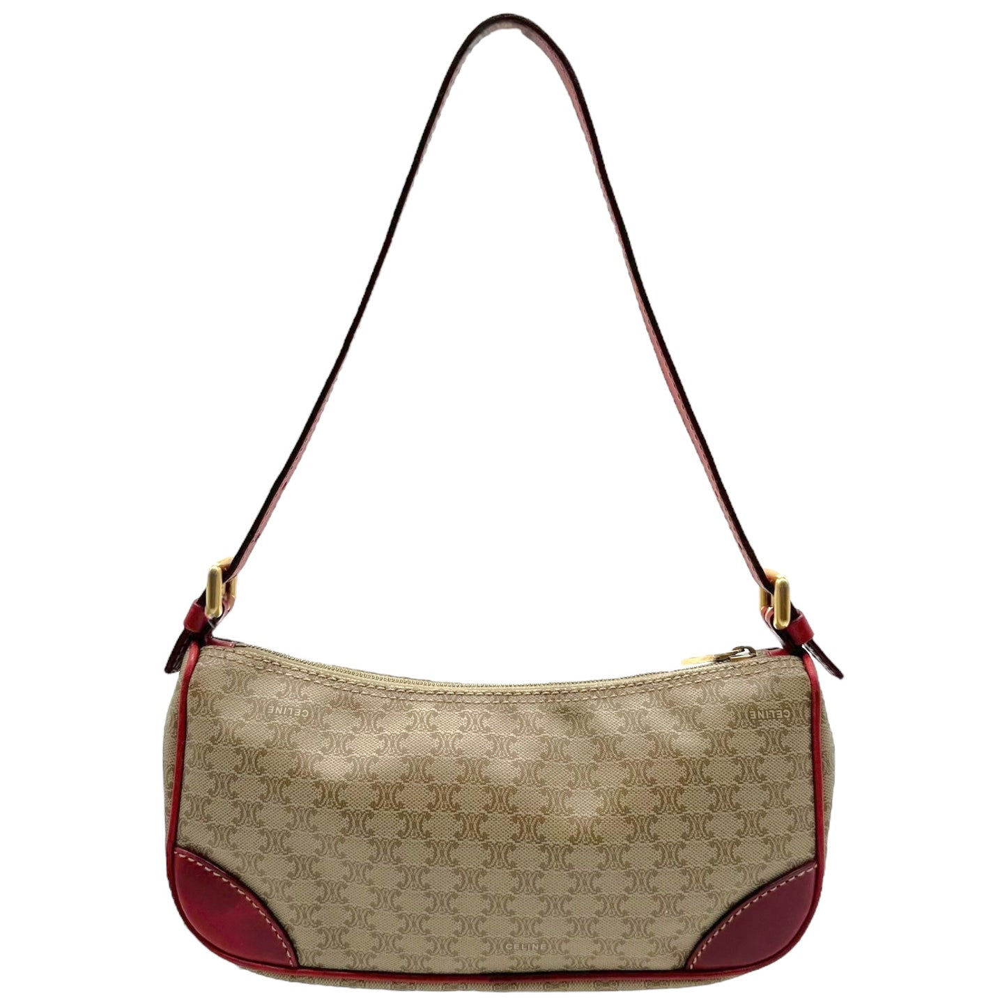 Celine Tan Triomphe Monogram & Red Leather Pochette Bag - Outfit Repeater