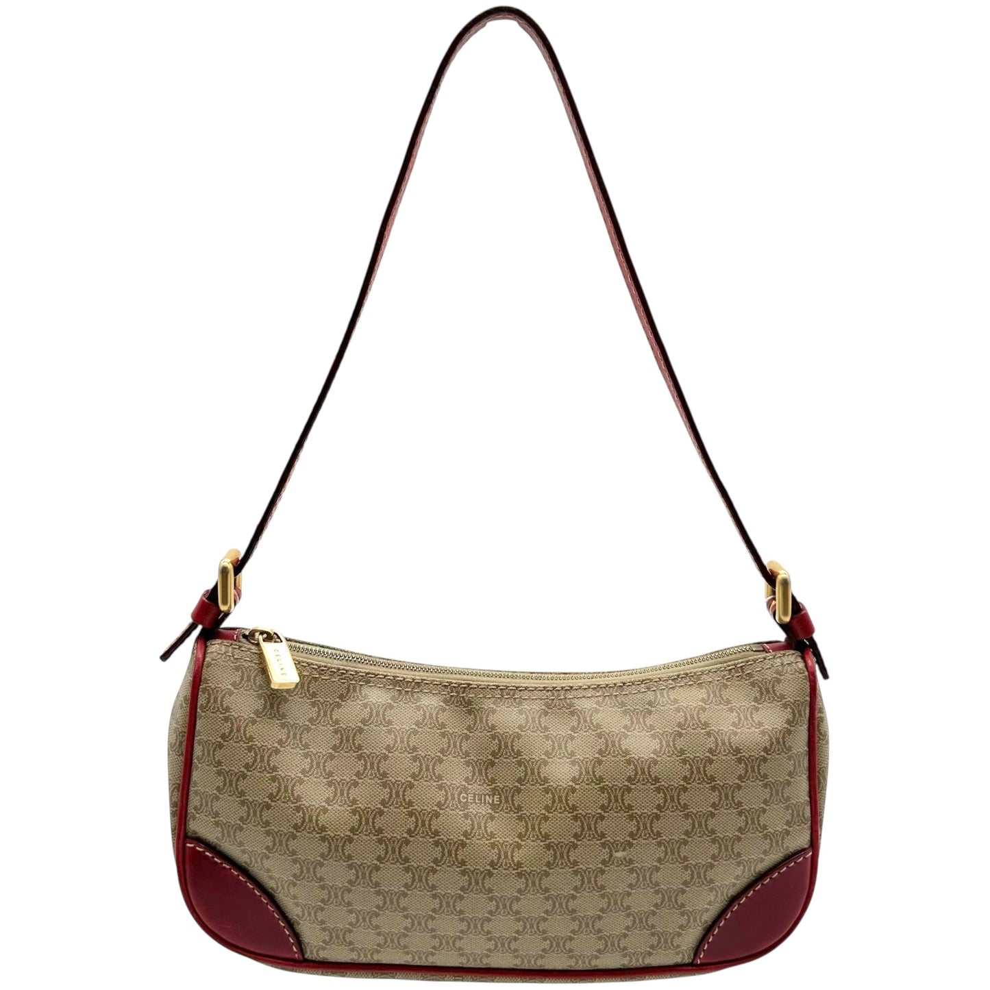 Celine Tan Triomphe Monogram & Red Leather Pochette Bag - Outfit Repeater