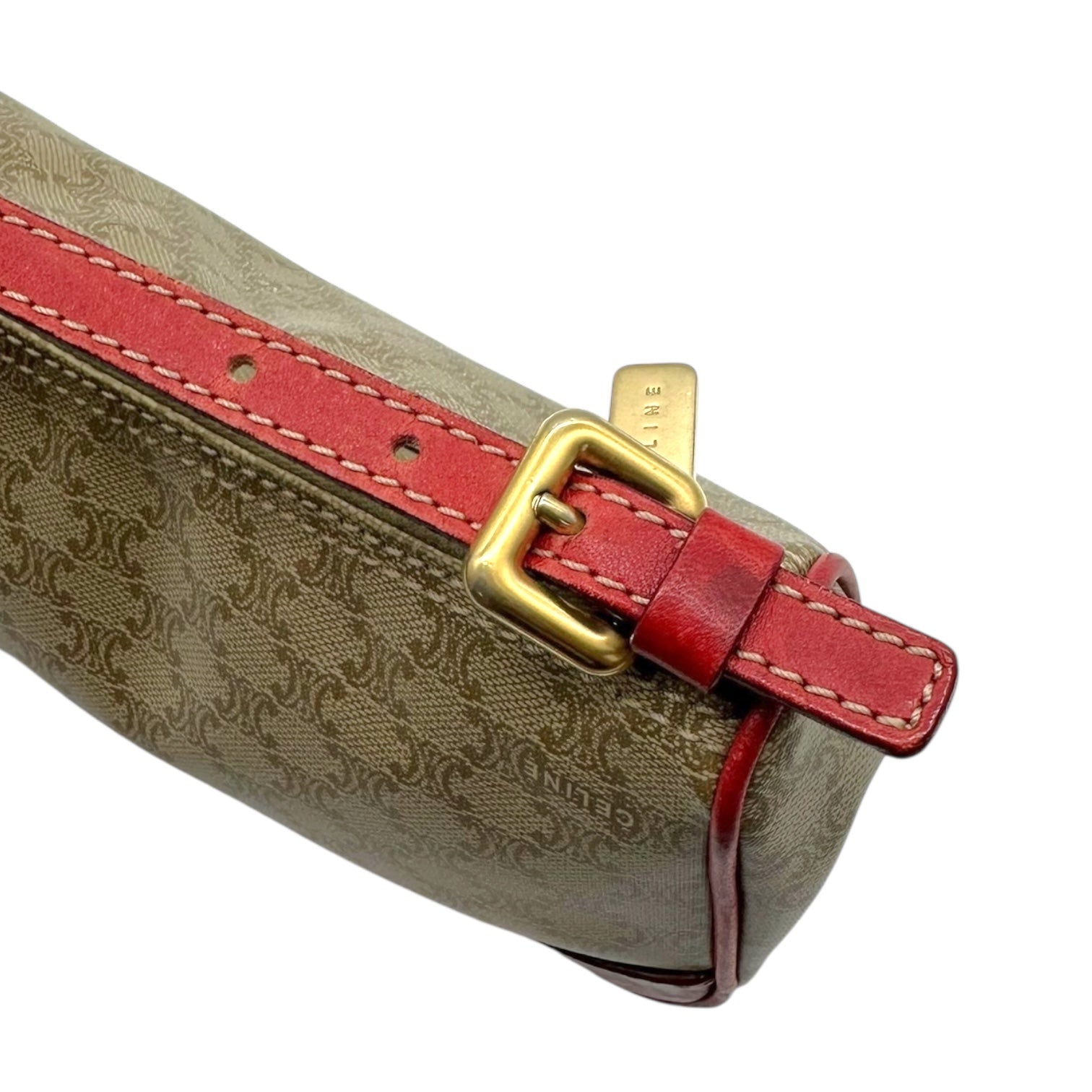 Celine Tan Triomphe Monogram & Red Leather Pochette Bag - Outfit Repeater