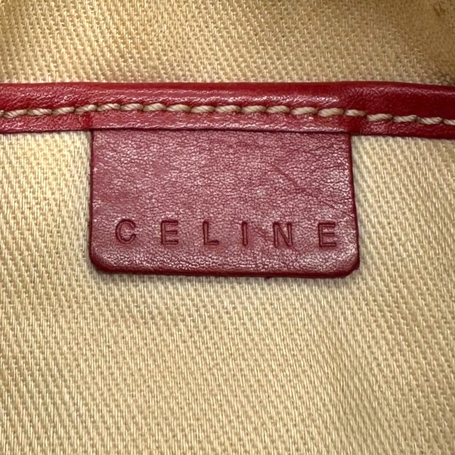 Celine Tan Triomphe Monogram & Red Leather Pochette Bag - Outfit Repeater