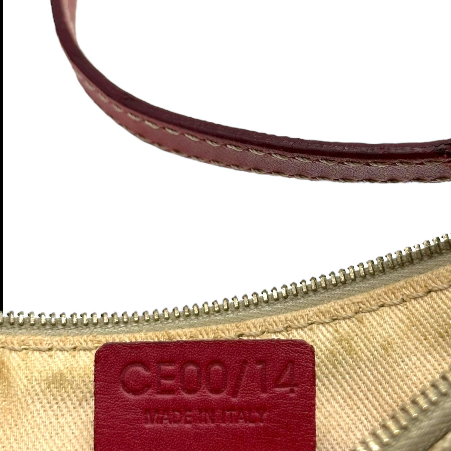 Celine Tan Triomphe Monogram & Red Leather Pochette Bag - Outfit Repeater