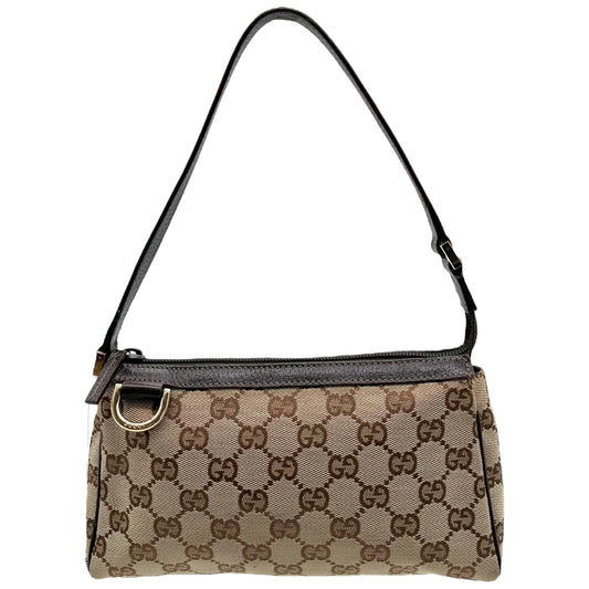Gucci Brown Monogram Leather Trim Abby Shoulder Pochette - Outfit Repeater