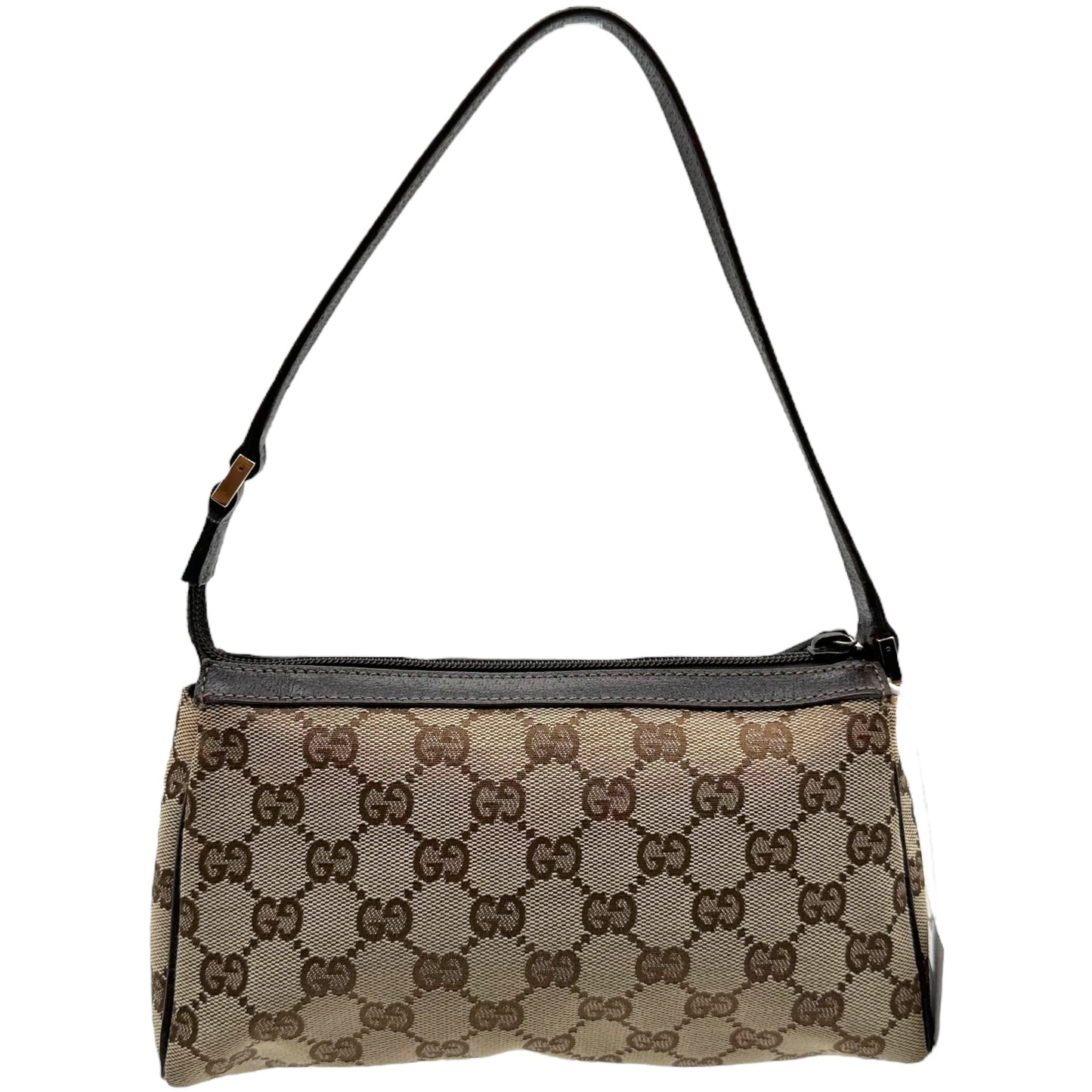 Gucci Brown Monogram Leather Trim Abby Shoulder Pochette - Outfit Repeater