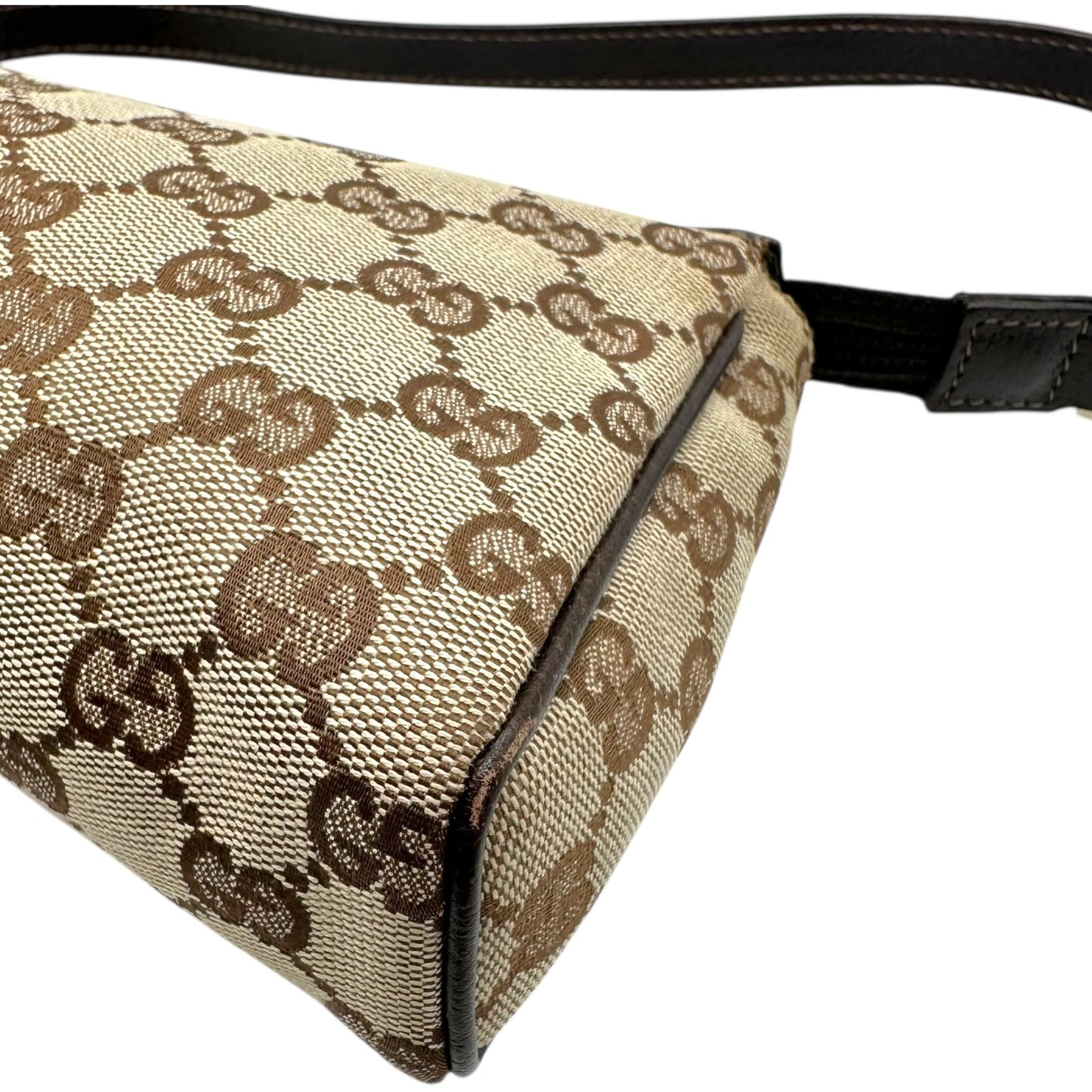 Gucci Brown Monogram Leather Trim Abby Shoulder Pochette - Outfit Repeater