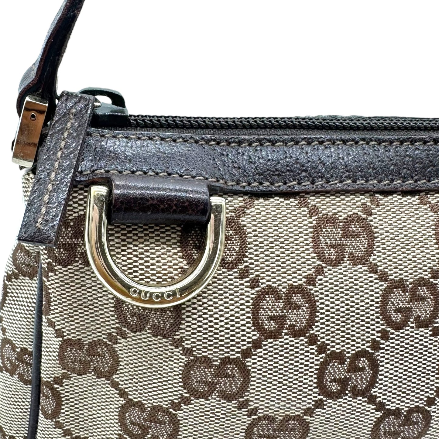 Gucci Brown Monogram Leather Trim Abby Shoulder Pochette - Outfit Repeater