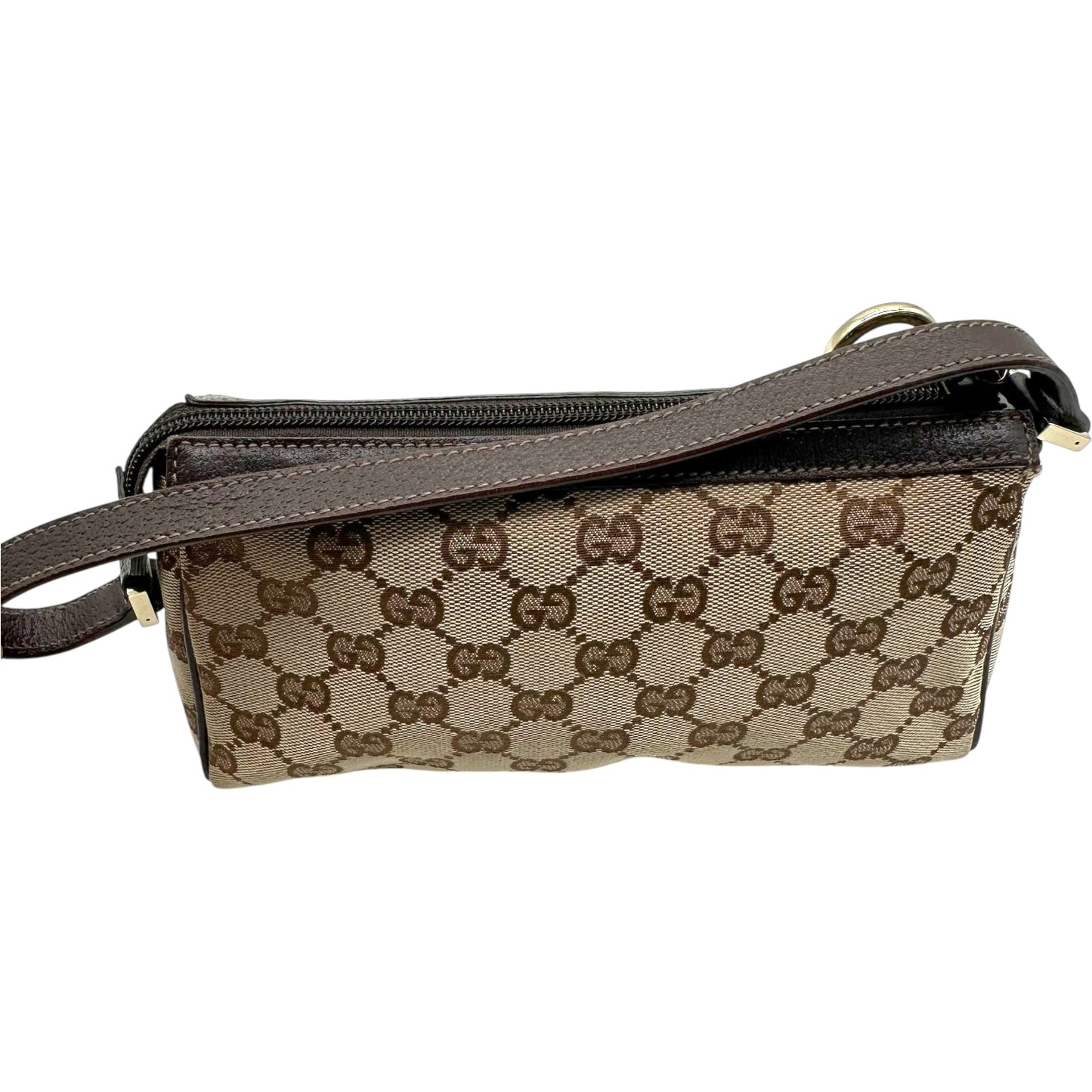 Gucci Brown Monogram Leather Trim Abby Shoulder Pochette - Outfit Repeater
