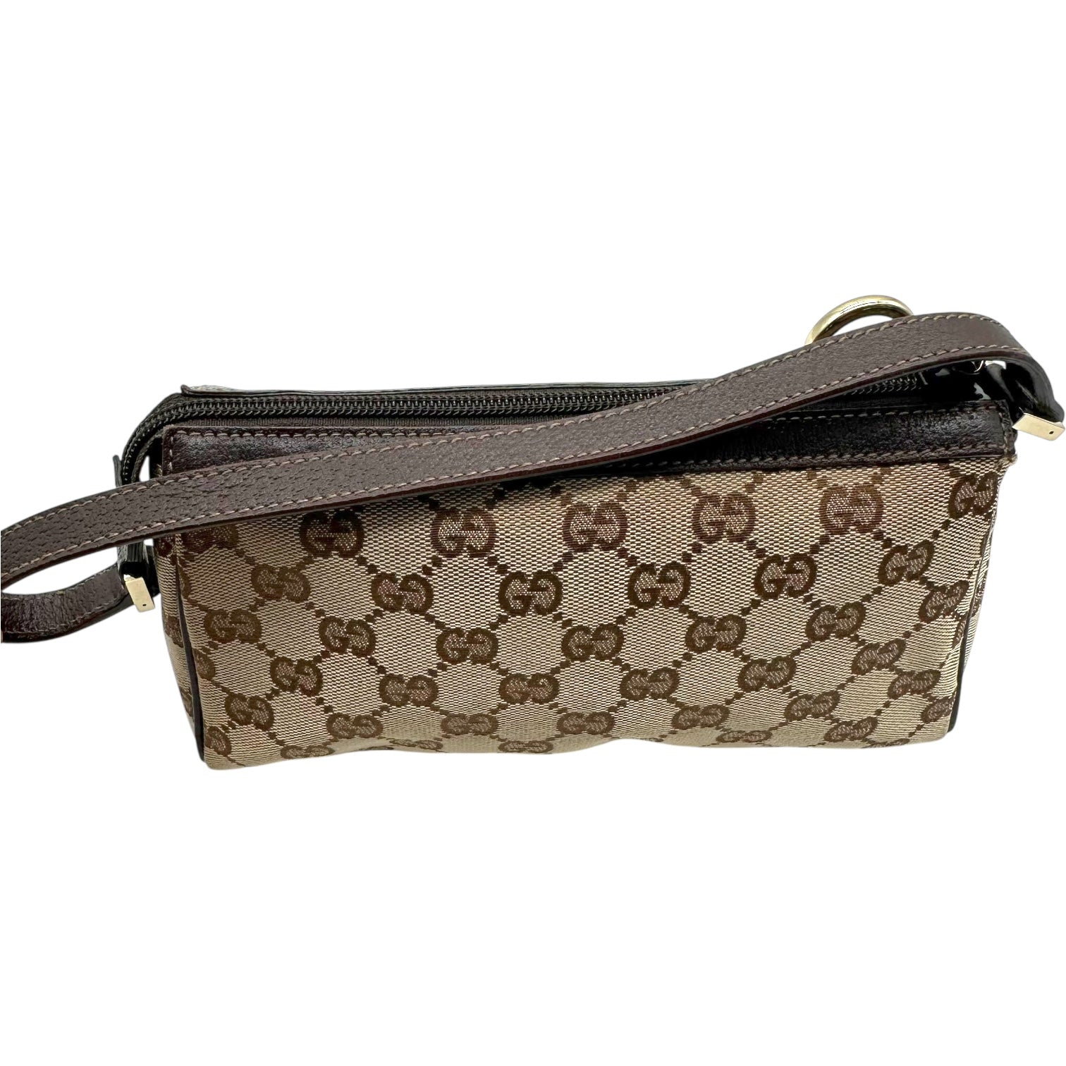Gucci Brown Monogram Leather Trim Abby Shoulder Pochette - Outfit Repeater