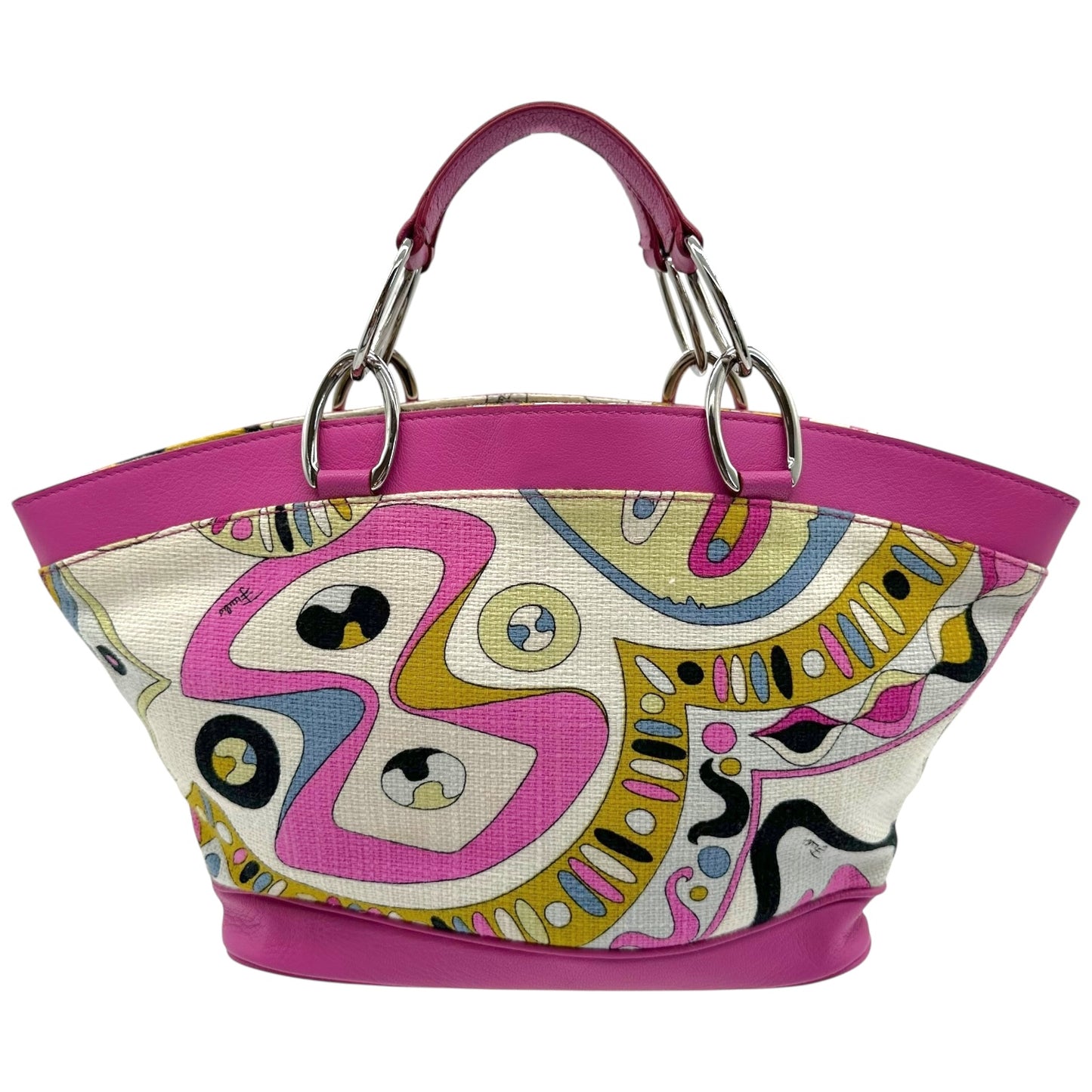 Emilio Pucci Multicolor Printed Pink Leather Trim Bag