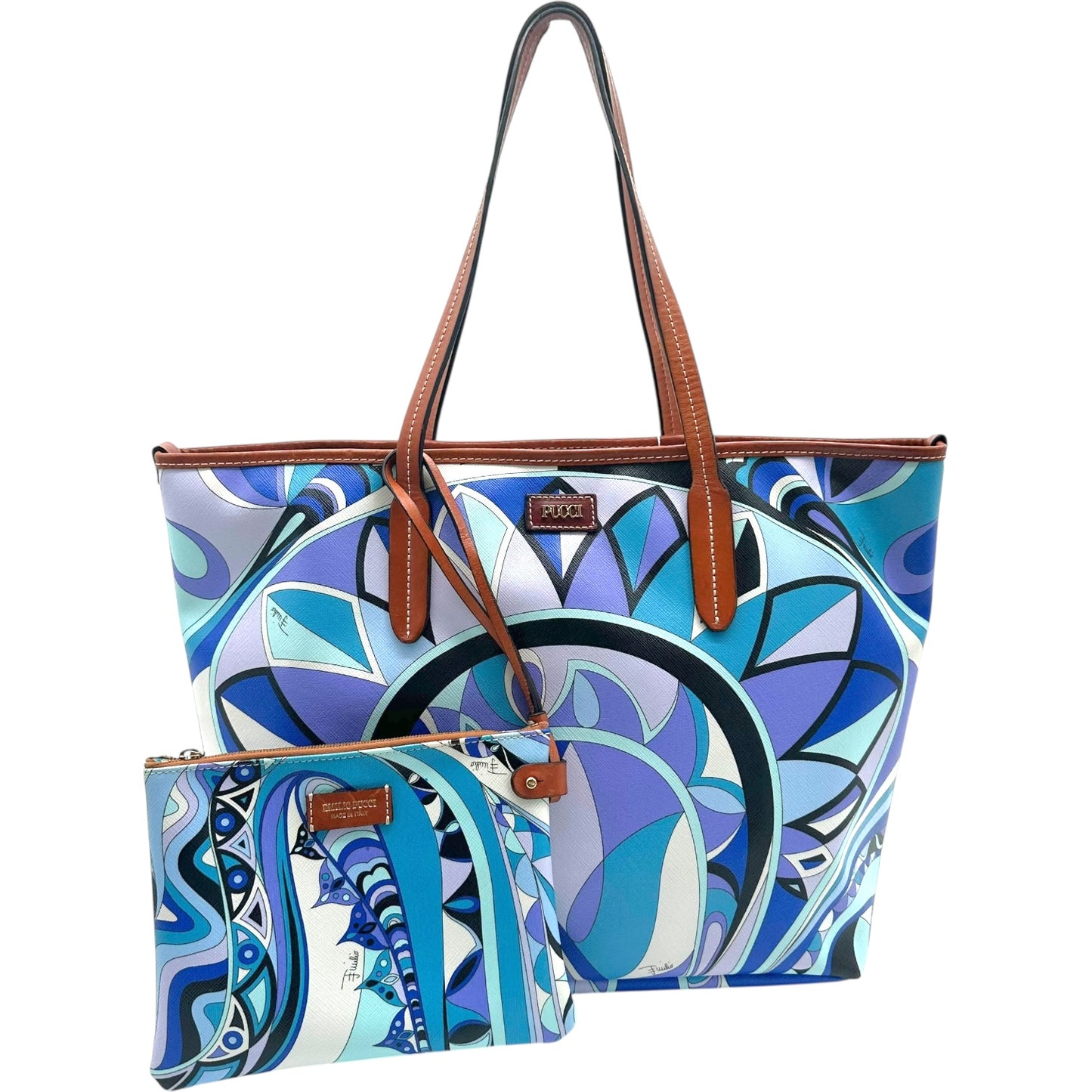 Emilio Pucci Blue Printed Coated Canvas Tote Bag - Outfit Repeater