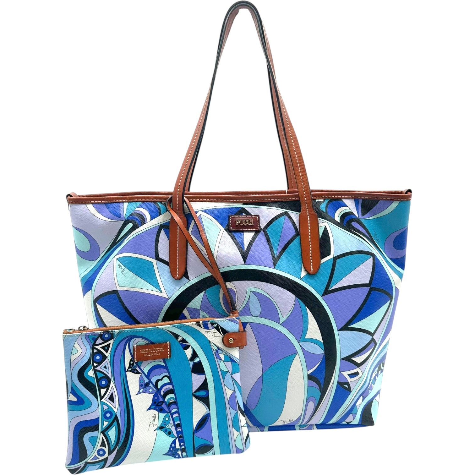 Emilio Pucci Blue Printed Coated Canvas Tote Bag - Outfit Repeater