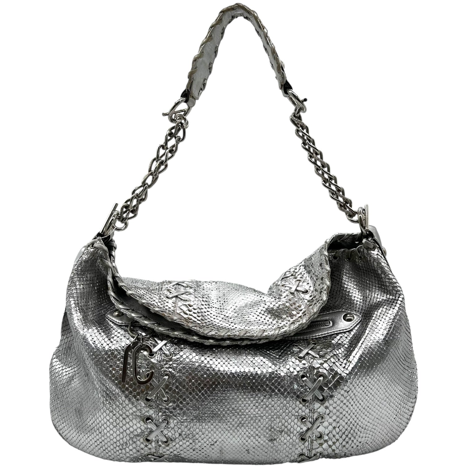 Roberto Cavalli Silver Snakeskin Hobo Shoulder Bag - Outfit Repeater