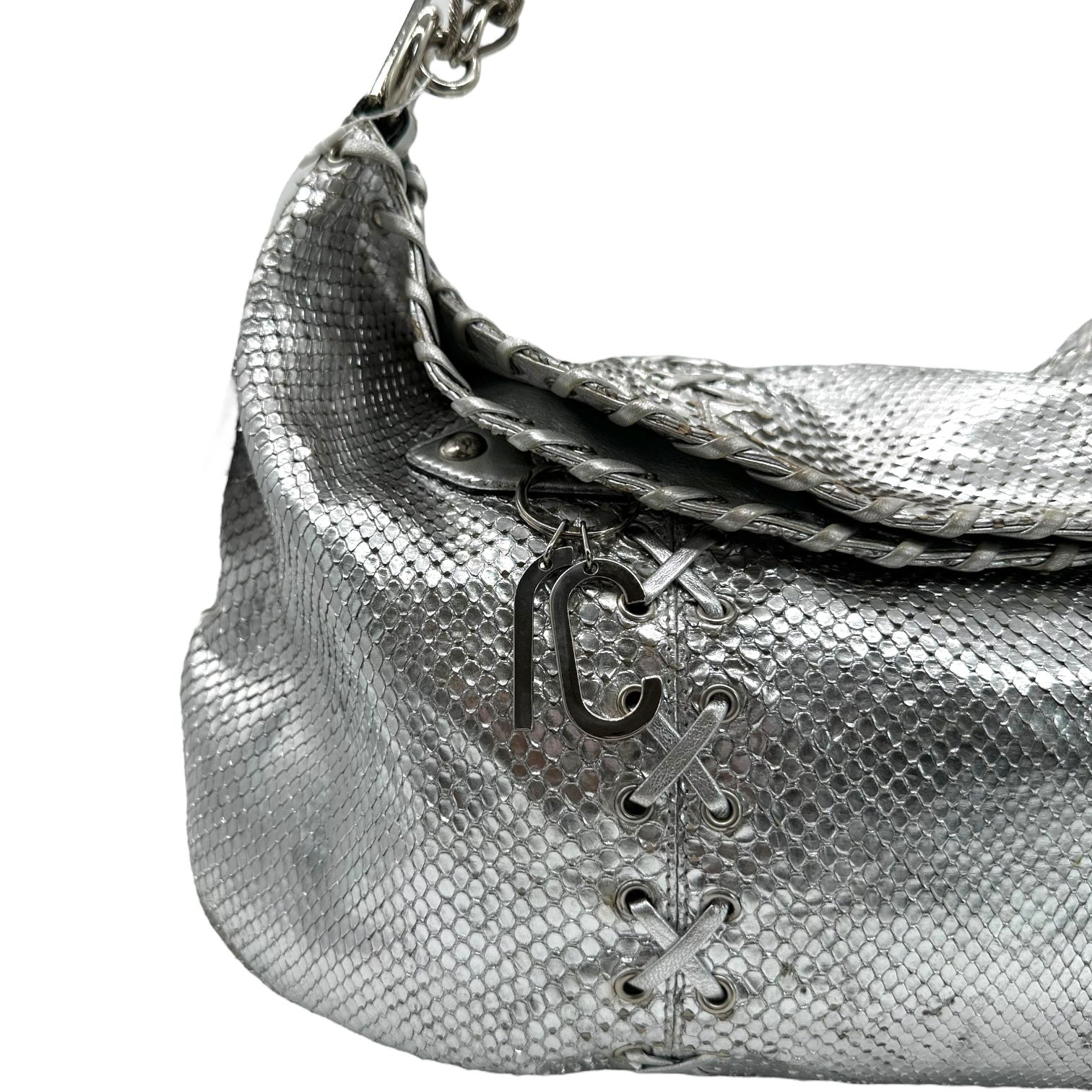 Roberto Cavalli Silver Snakeskin Hobo Shoulder Bag - Outfit Repeater