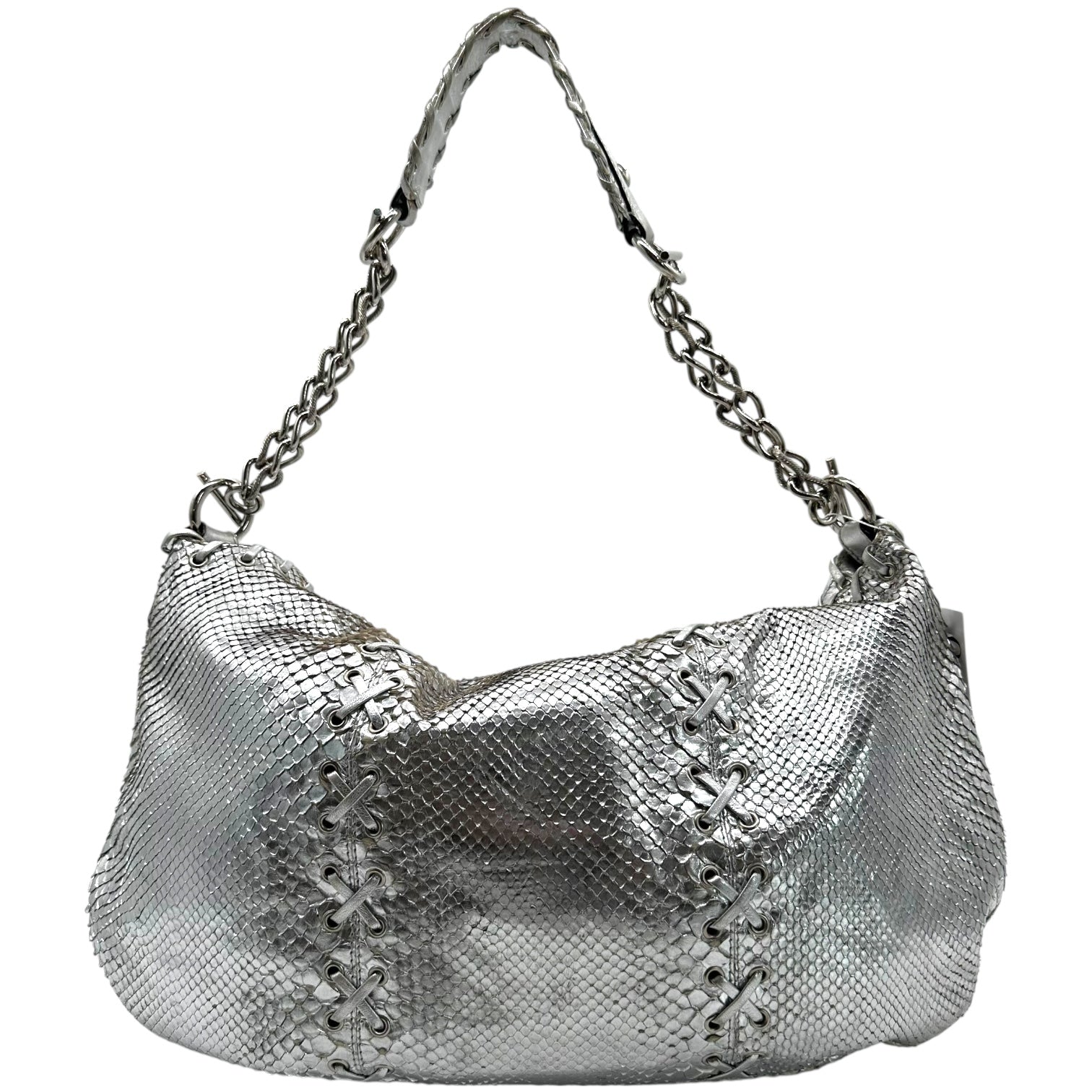 Roberto Cavalli Silver Snakeskin Hobo Shoulder Bag - Outfit Repeater