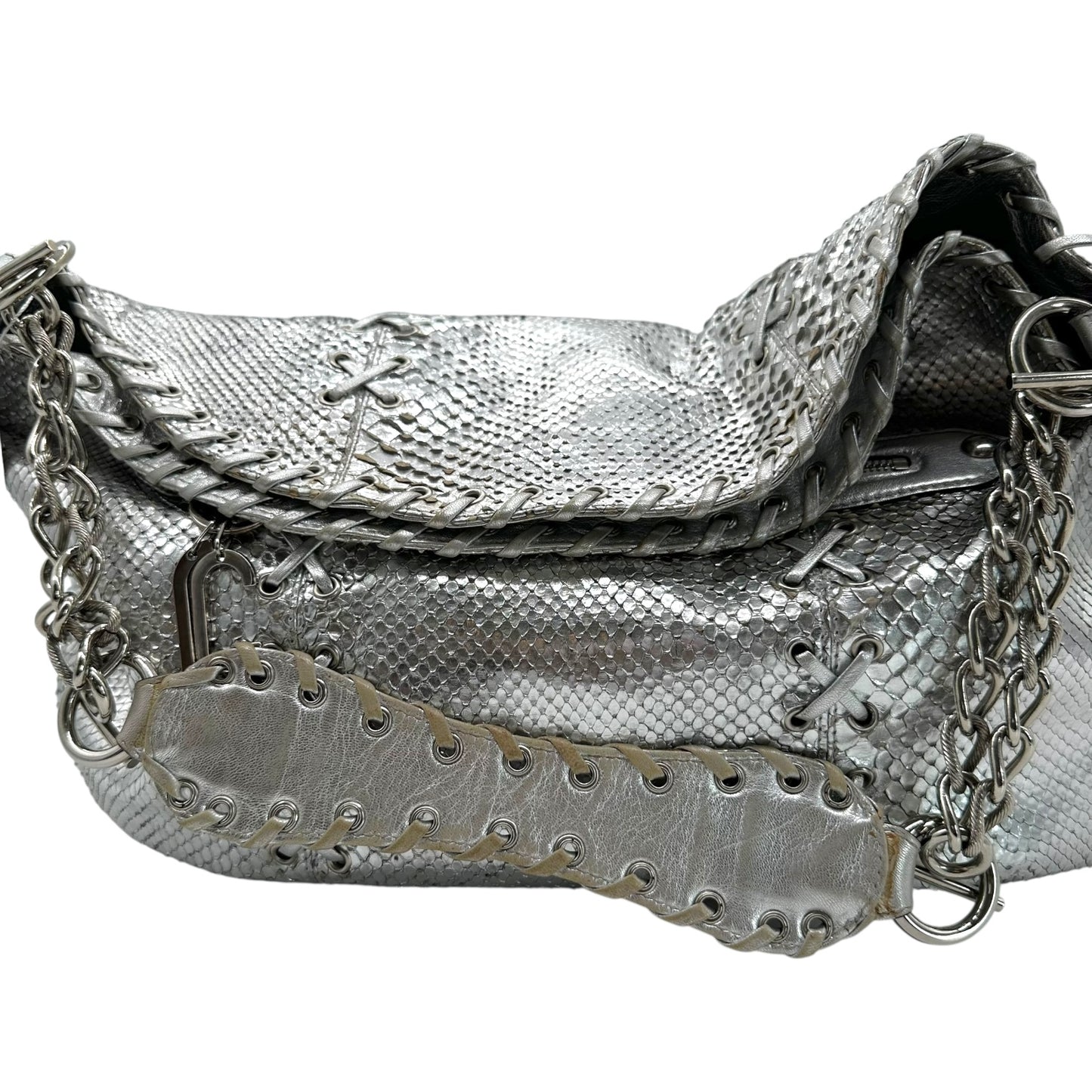 Roberto Cavalli Silver Snakeskin Hobo Shoulder Bag - Outfit Repeater